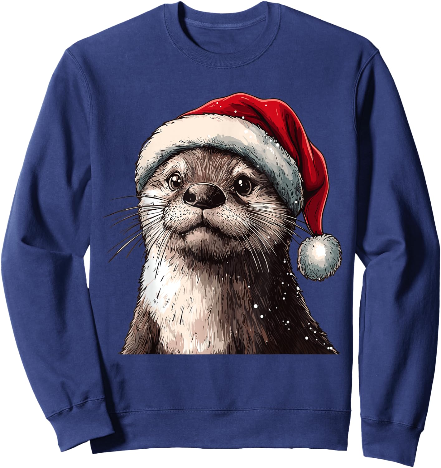 Funny Xmas Otter Lovers Christmas Pajama Otter Santa Hat Sweatshirt - Sweatshirt | Navy