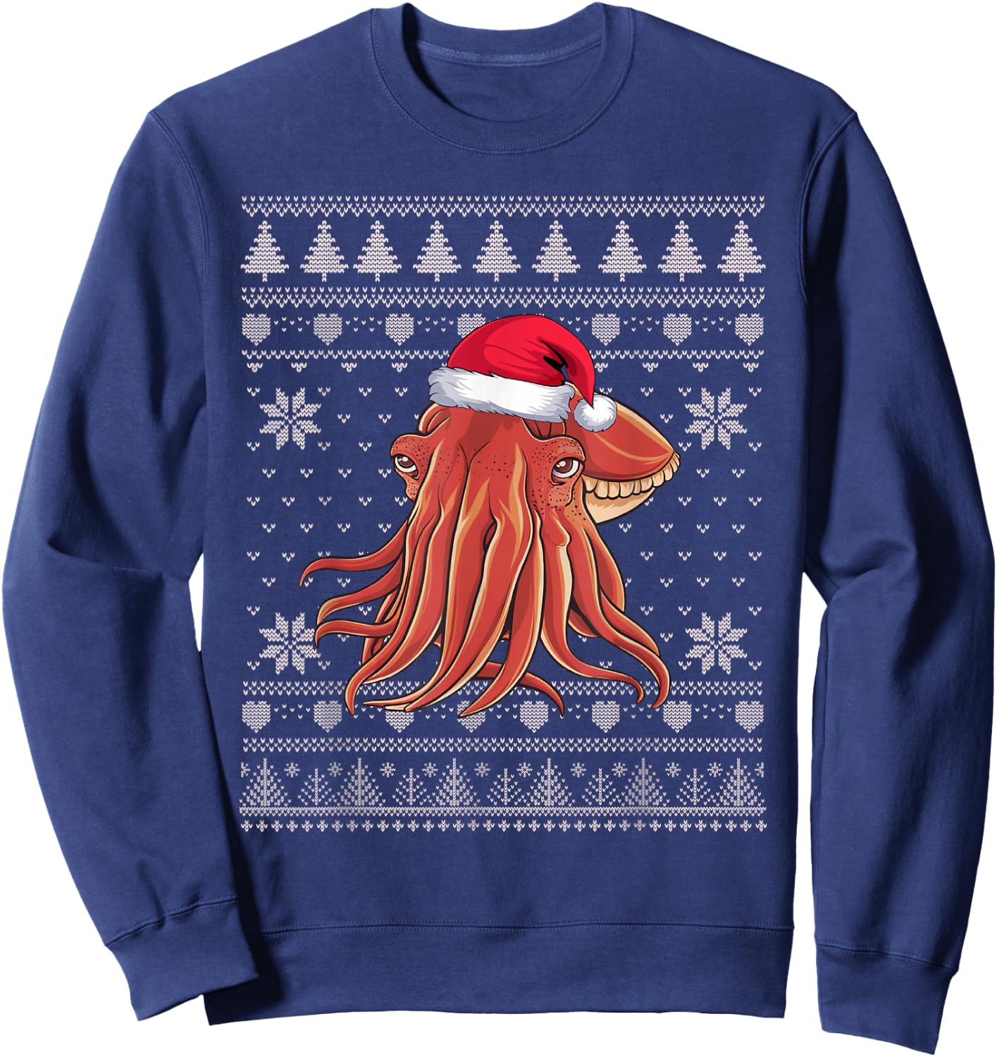 Funny Cuttlefish Ugly Christmas Sweater Santa Xmas PJs Sweatshirt - Sweatshirt | Navy