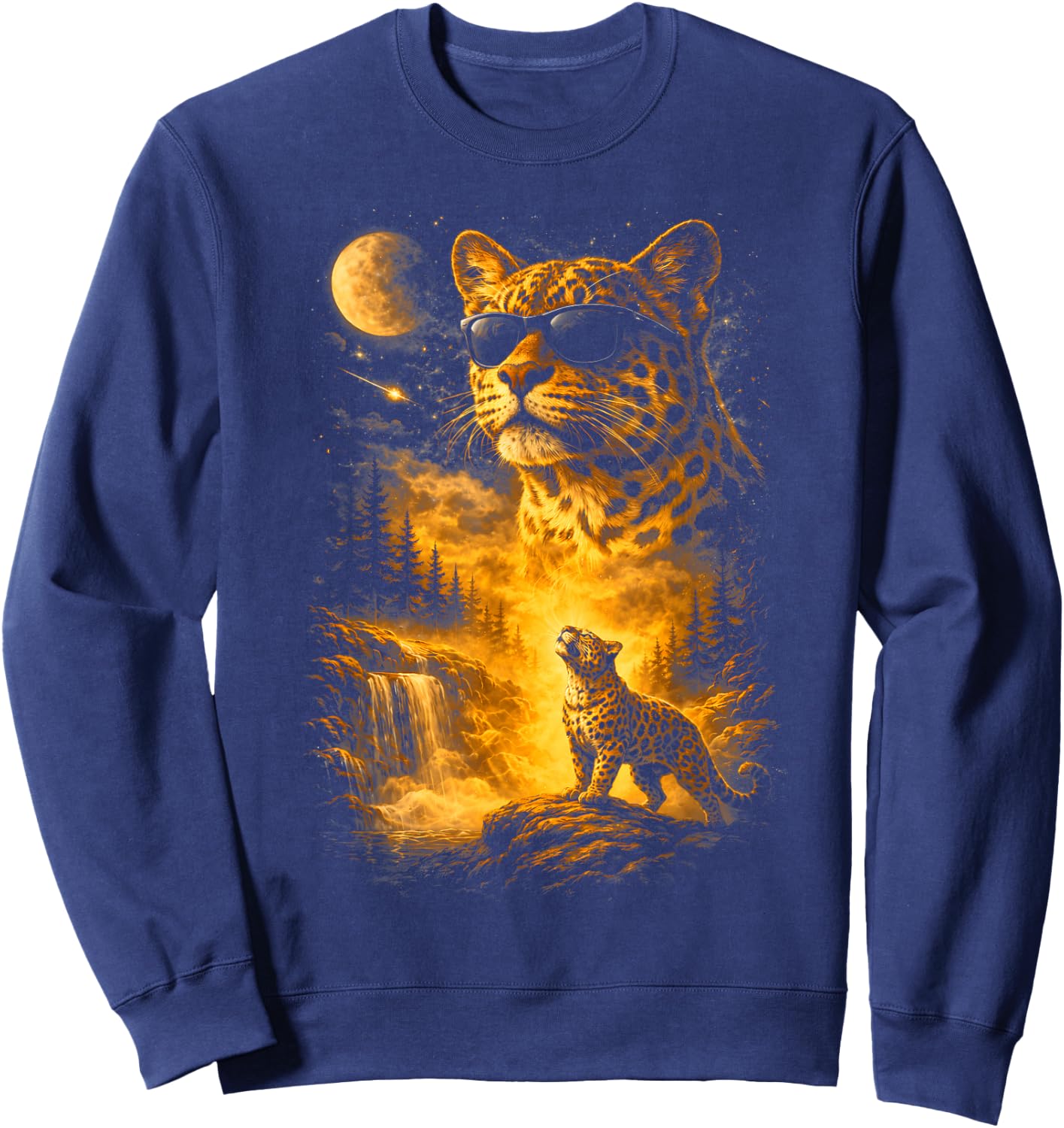 Cheetah Howling to The Moon Meme 90s Animal Print Graphic Sweatshirt - Sweatshirt | Navy