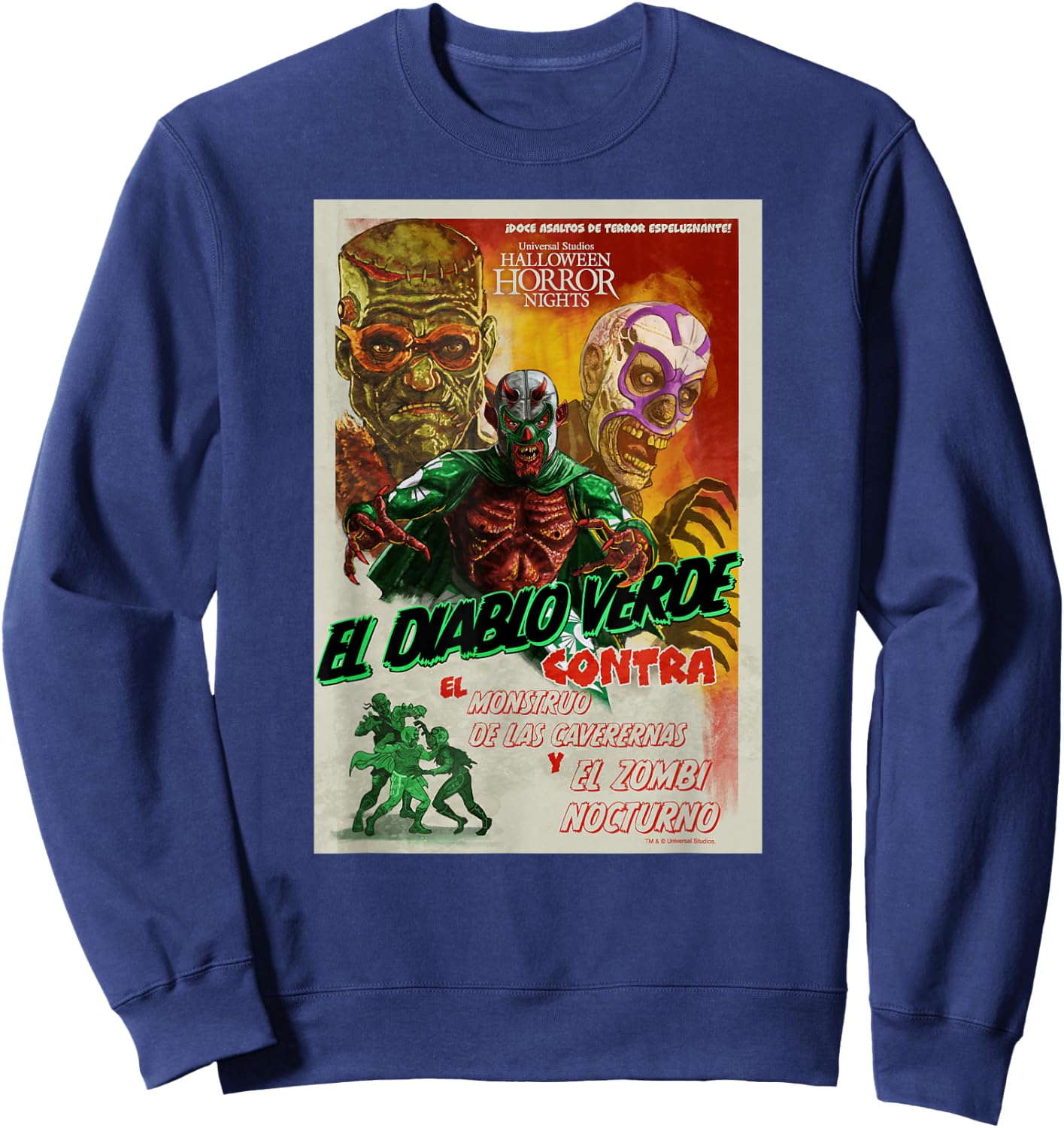 Universal Halloween Horror Nights Lucha Libre Diablo Verde Sweatshirt - Sweatshirt | Navy
