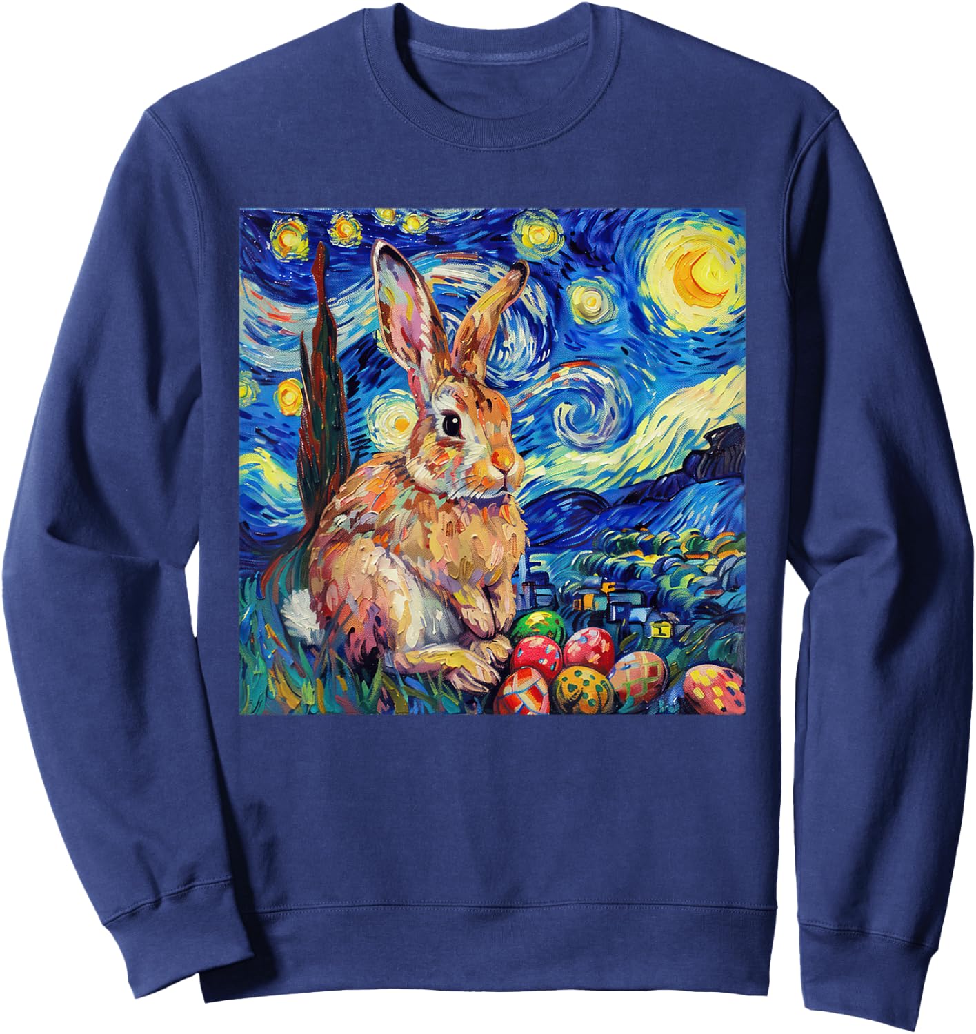Easter Bunny Happy Easter Eggs Van Gogh Starry Night Sweatshirt - Sweatshirt | Navy
