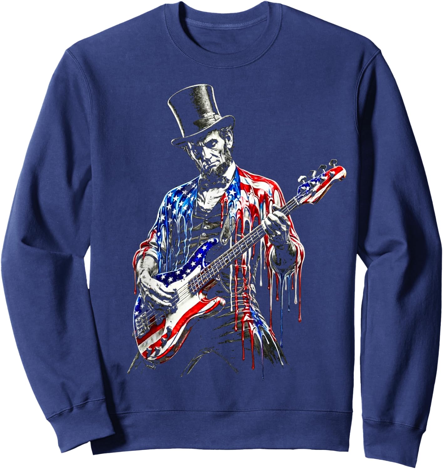 abe Lincoln Playing Guitar USA Flag 4th July Lincoln Guitar Sweatshirt - Sweatshirt | Navy