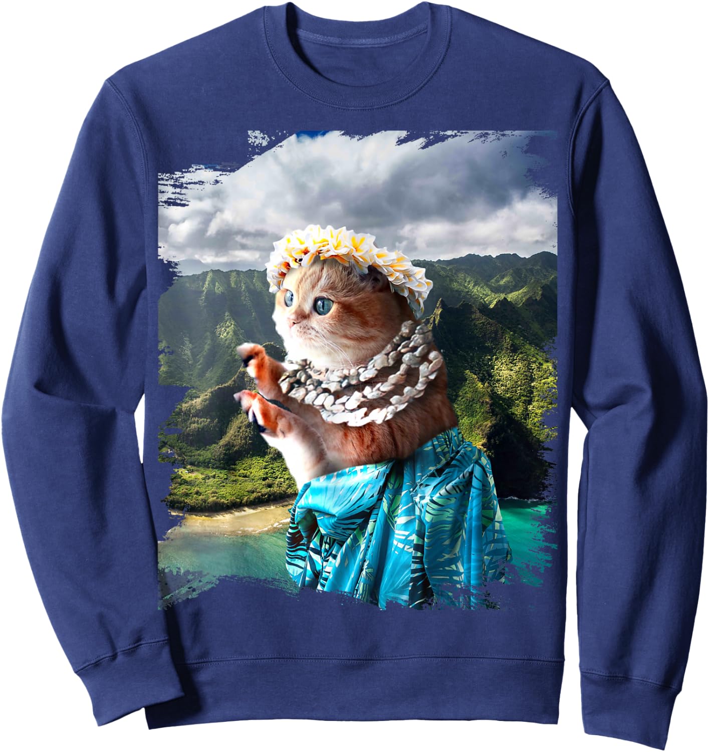 Funny Aloha Hawaiian Cat Sweatshirt - Sweatshirt | Navy