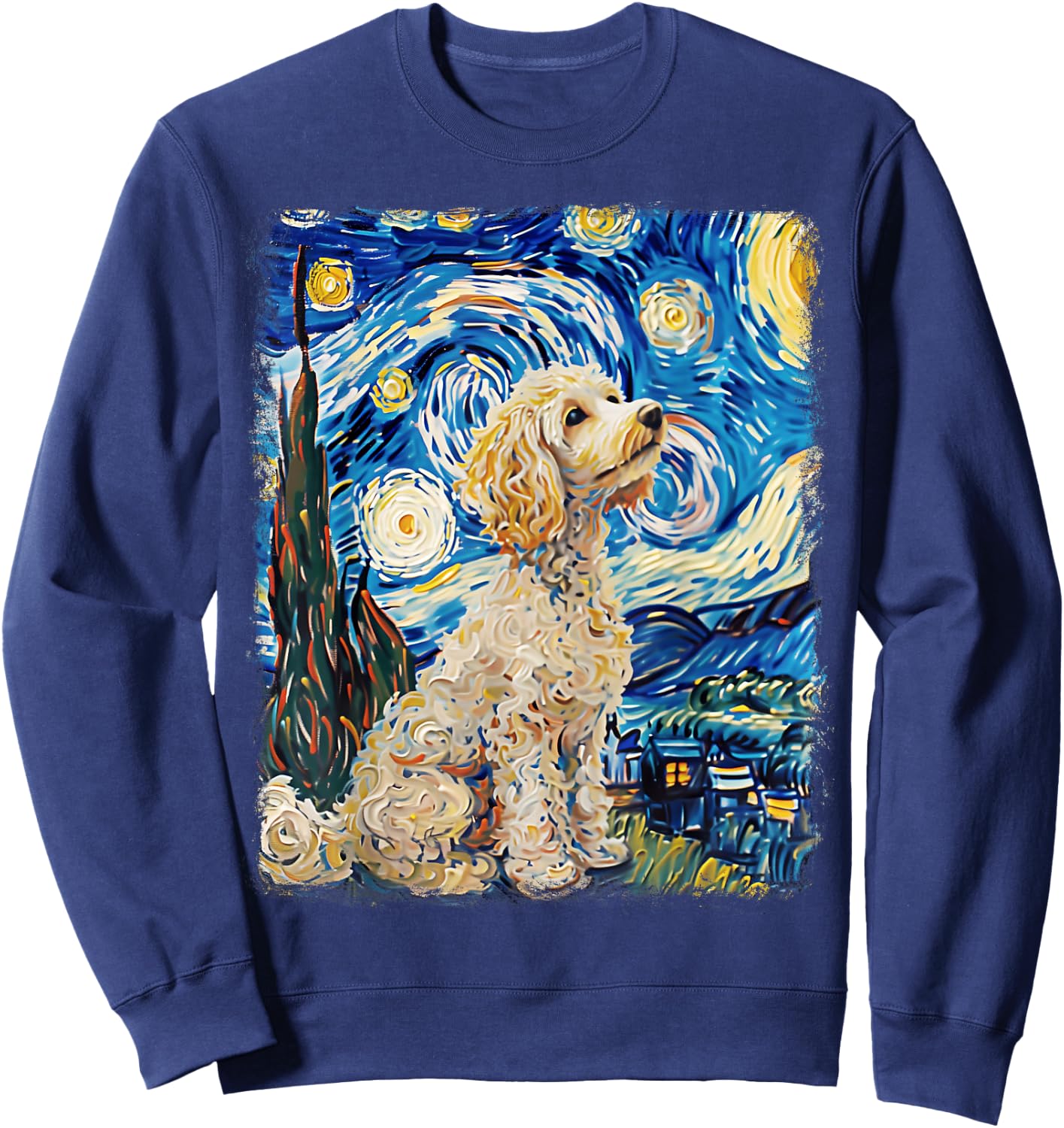 Poodle Dog Starry Night Painting Sweatshirt - Sweatshirt | Navy