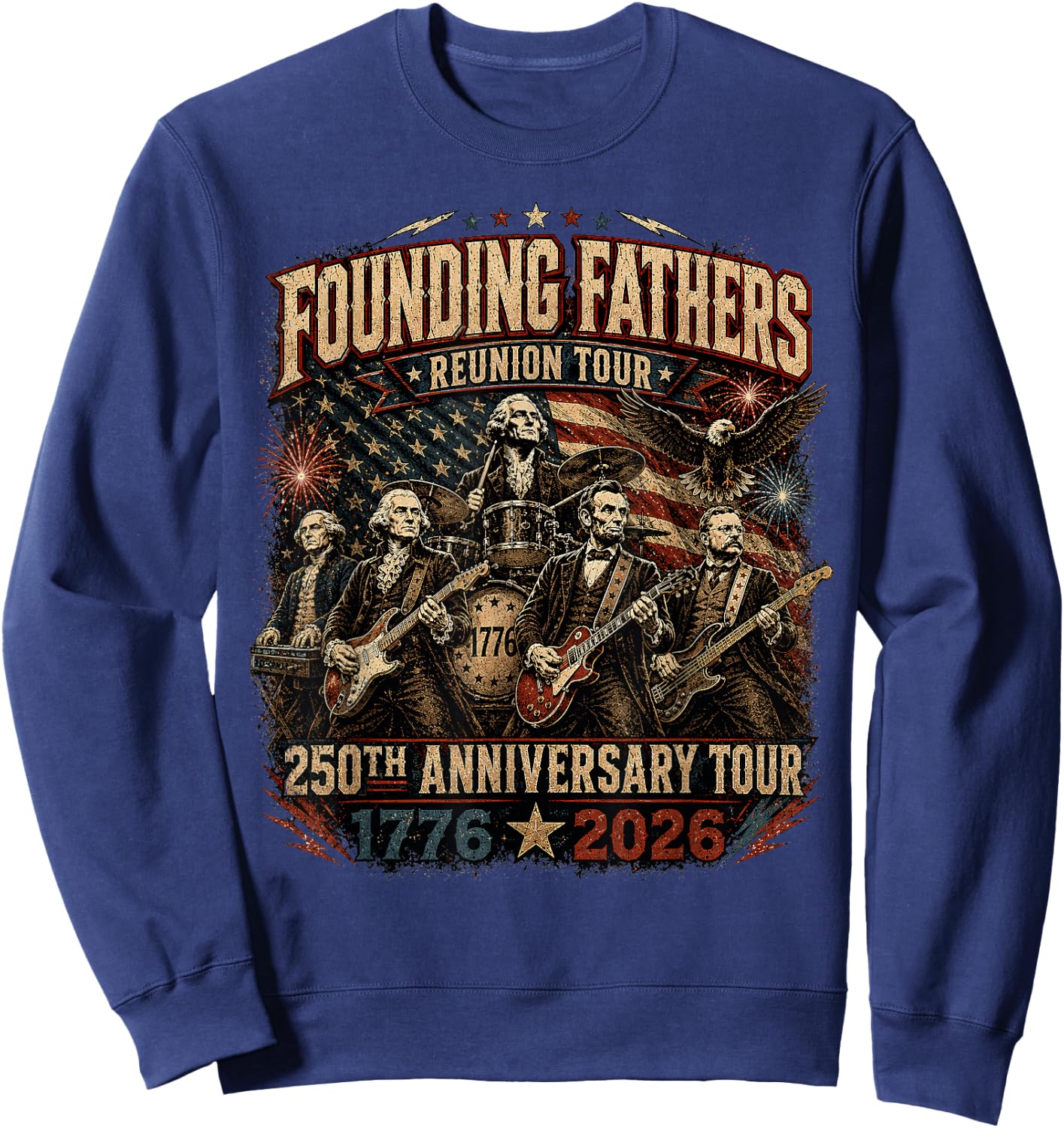 Funny Founding Fathers Reunion Tour Rockstar Graphic Sweatshirt - Sweatshirt | Navy