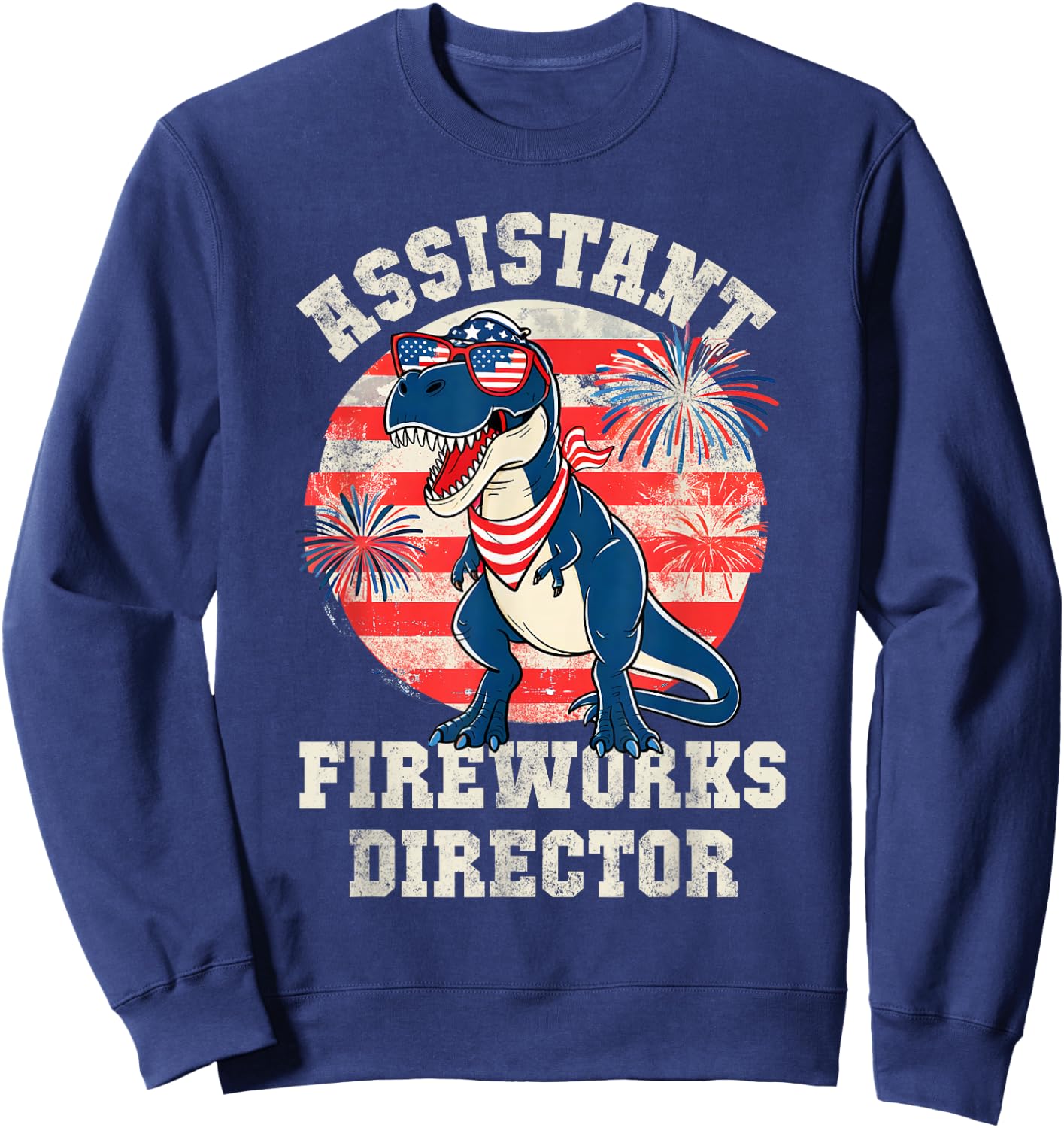 Kids T-Rex ASSISTANT FIREWORKS DIRECTOR 4th July Red White Sweatshirt - Sweatshirt | Navy