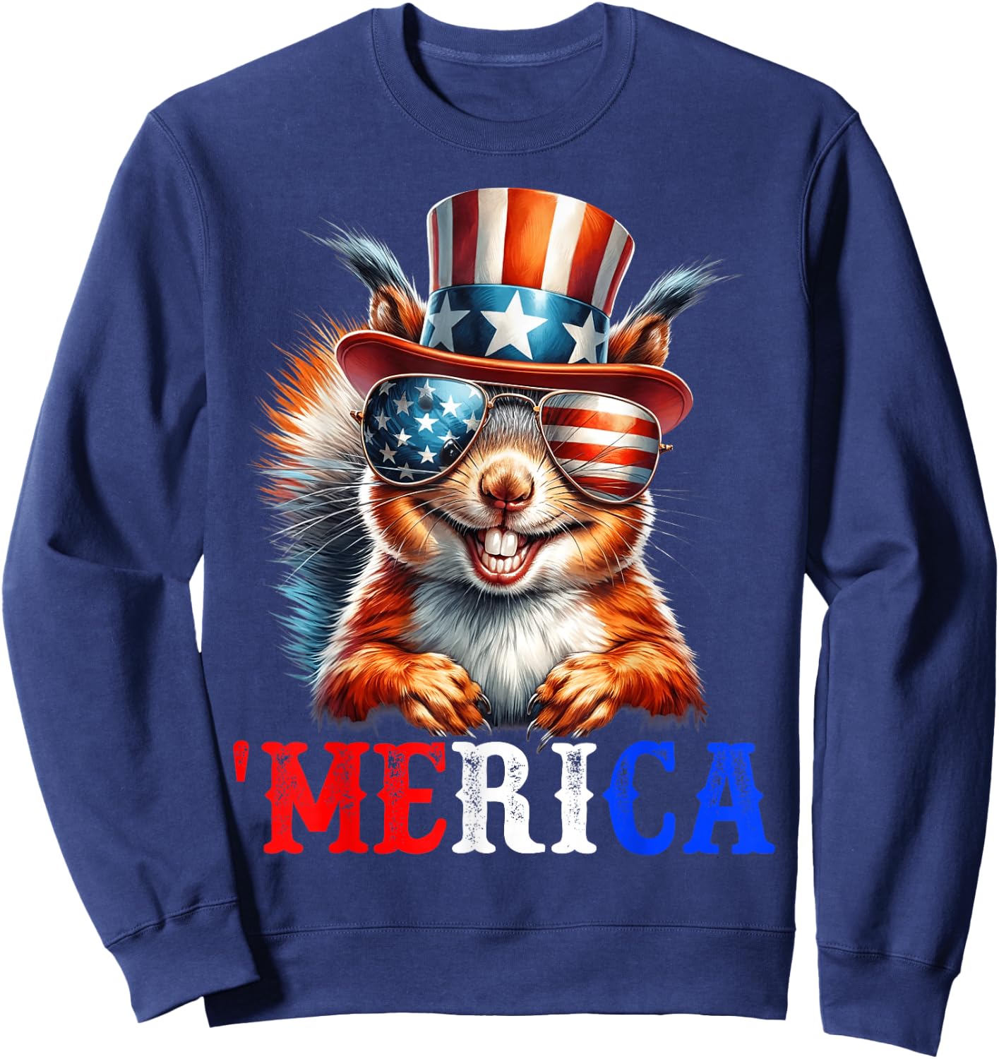 Merica Squirrel Patriotic 4th of July Funny Kids Men Women Sweatshirt - Sweatshirt | Navy
