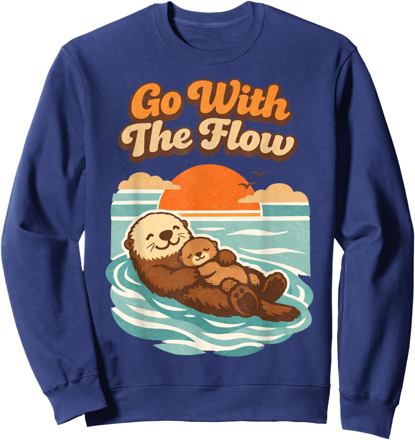 Go with The Flow Sea Otter Retro Animal Sweatshirt - Sweatshirt | Navy