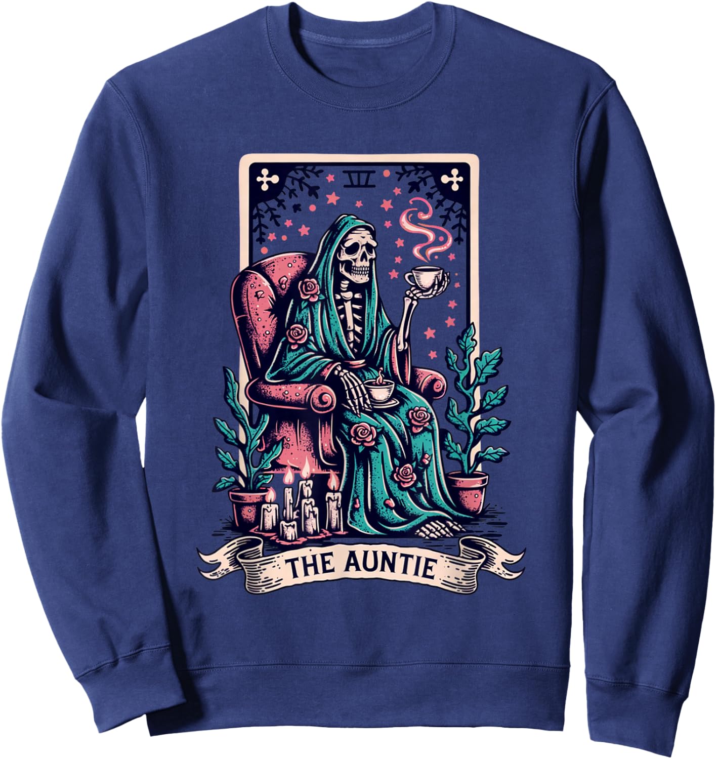 The Aunt Tarot Card Women Skeleton Aunty Coffee Lover Sweatshirt - Sweatshirt | Navy