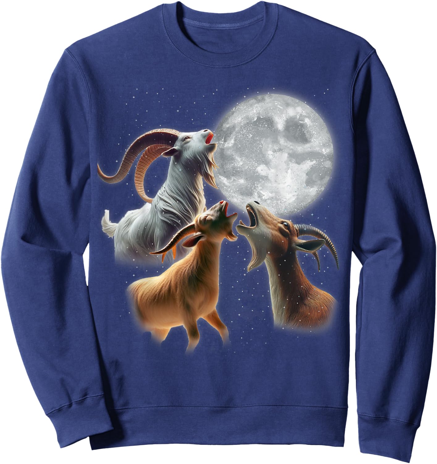 3 Goats Howling At The Moon Funny Goat Farm Animal Farmer Sweatshirt - Sweatshirt | Navy