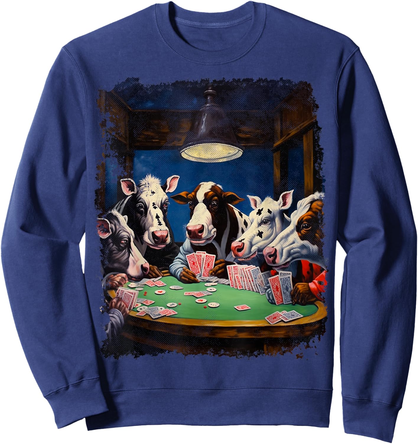 Funny Cow Farm Animal Playing Poker Sweatshirt - Sweatshirt | Navy