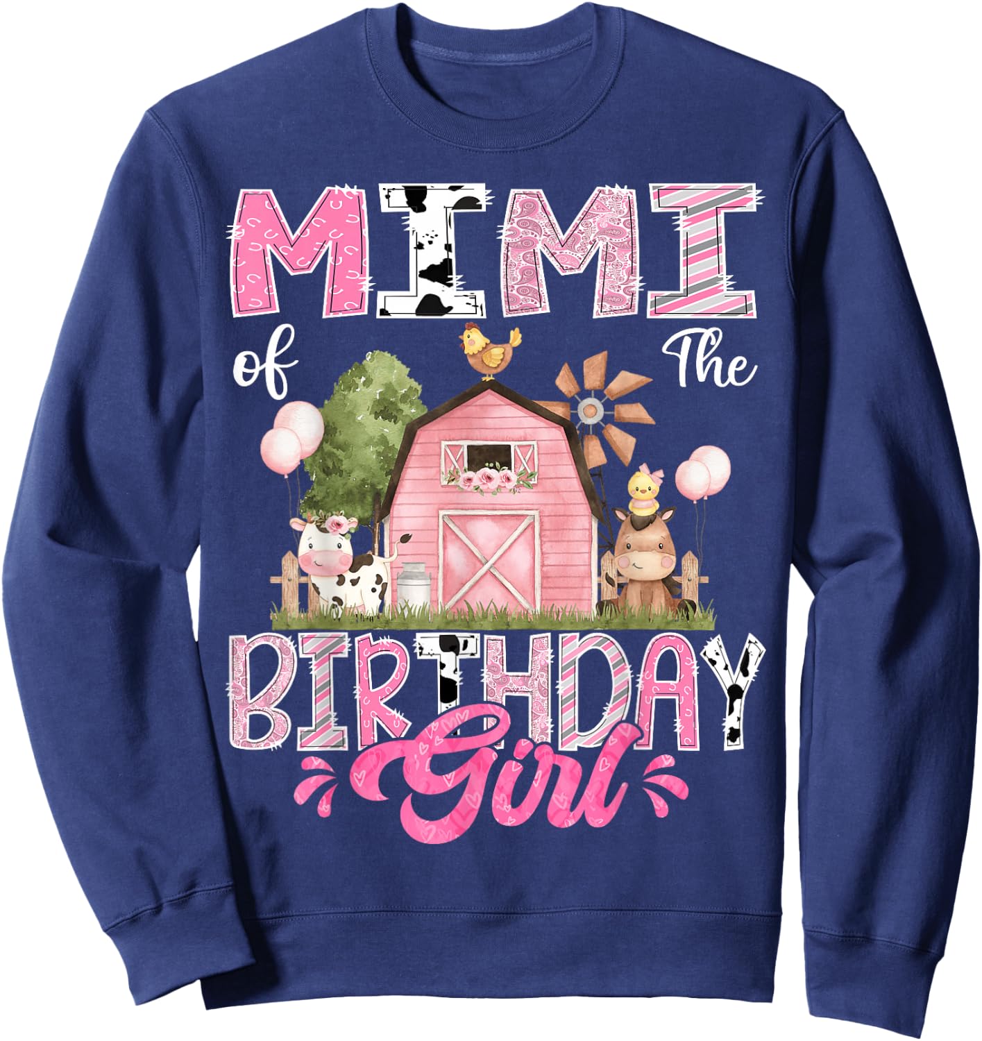 Mimi Of The Birthday Girl 1St Birthday Pink Cow Farm Sweatshirt - Sweatshirt | Navy
