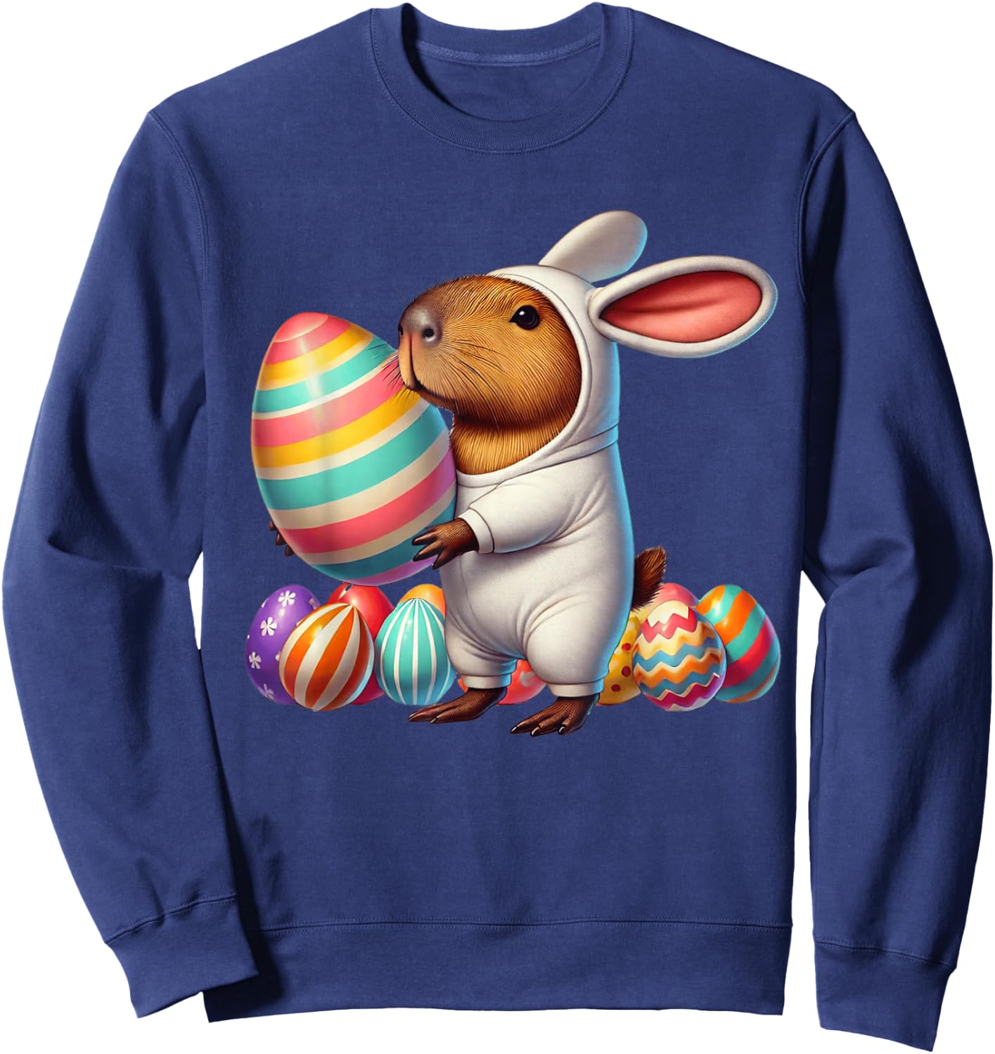 Easter Capybara Bunny Ears Funny Costume Kids Boys Girls Sweatshirt - Sweatshirt | Navy