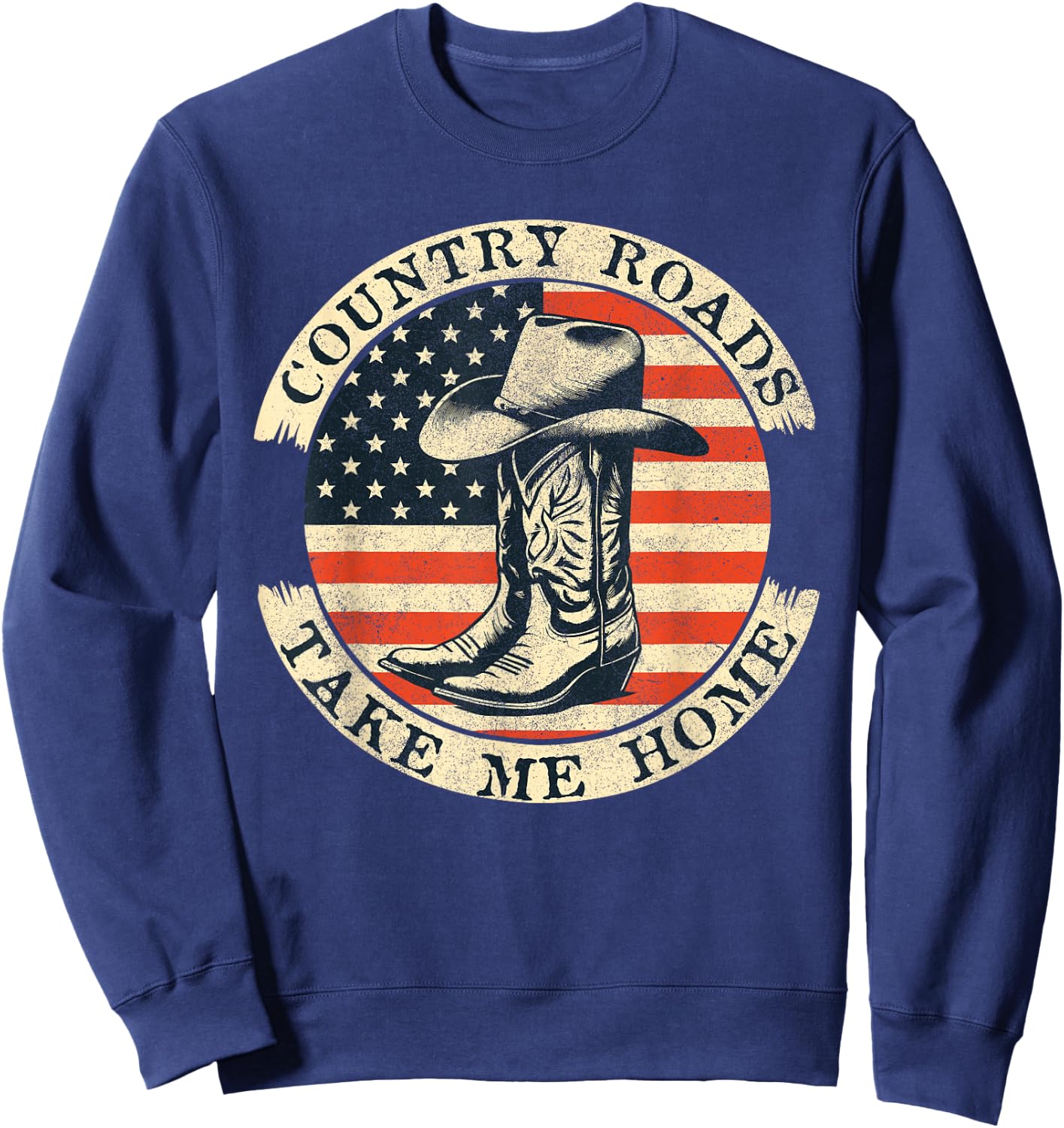 Country Roads Take Me Home Cowboy Western Virginia Retro Sweatshirt - Sweatshirt | Navy