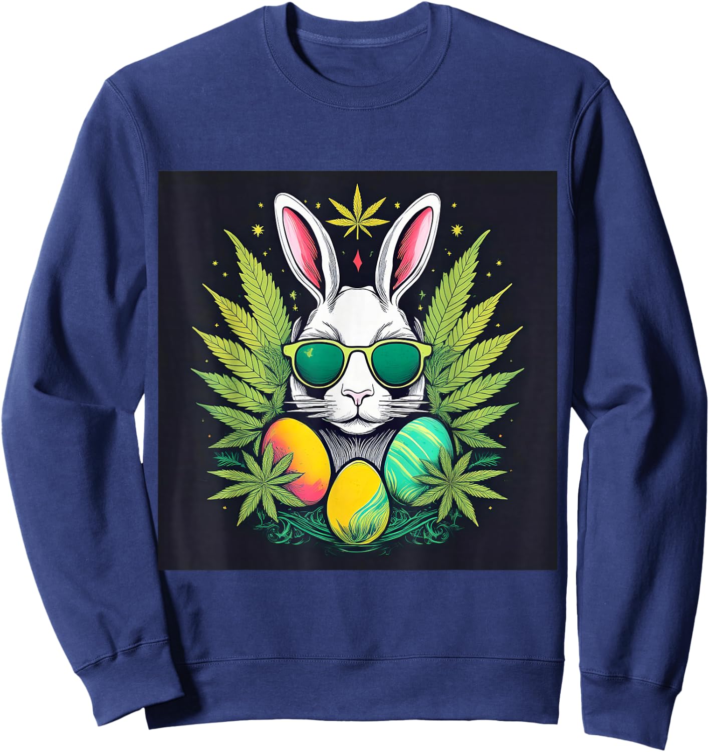 Easter Bunny With Marijuana Leaves 420 Day Sweatshirt - Sweatshirt | Navy