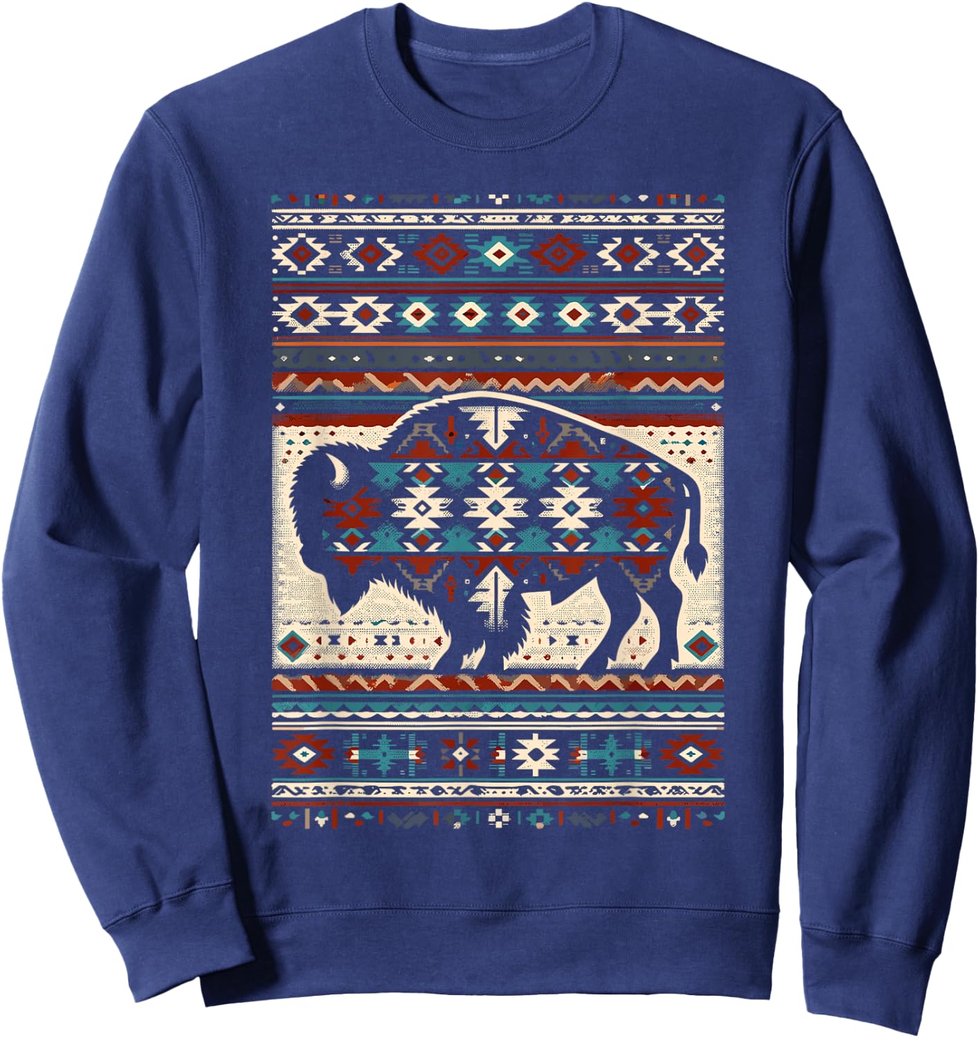 Arizona Buffalo Aztec Indian Southwestern Pattern Vintage Sweatshirt - Sweatshirt | Navy