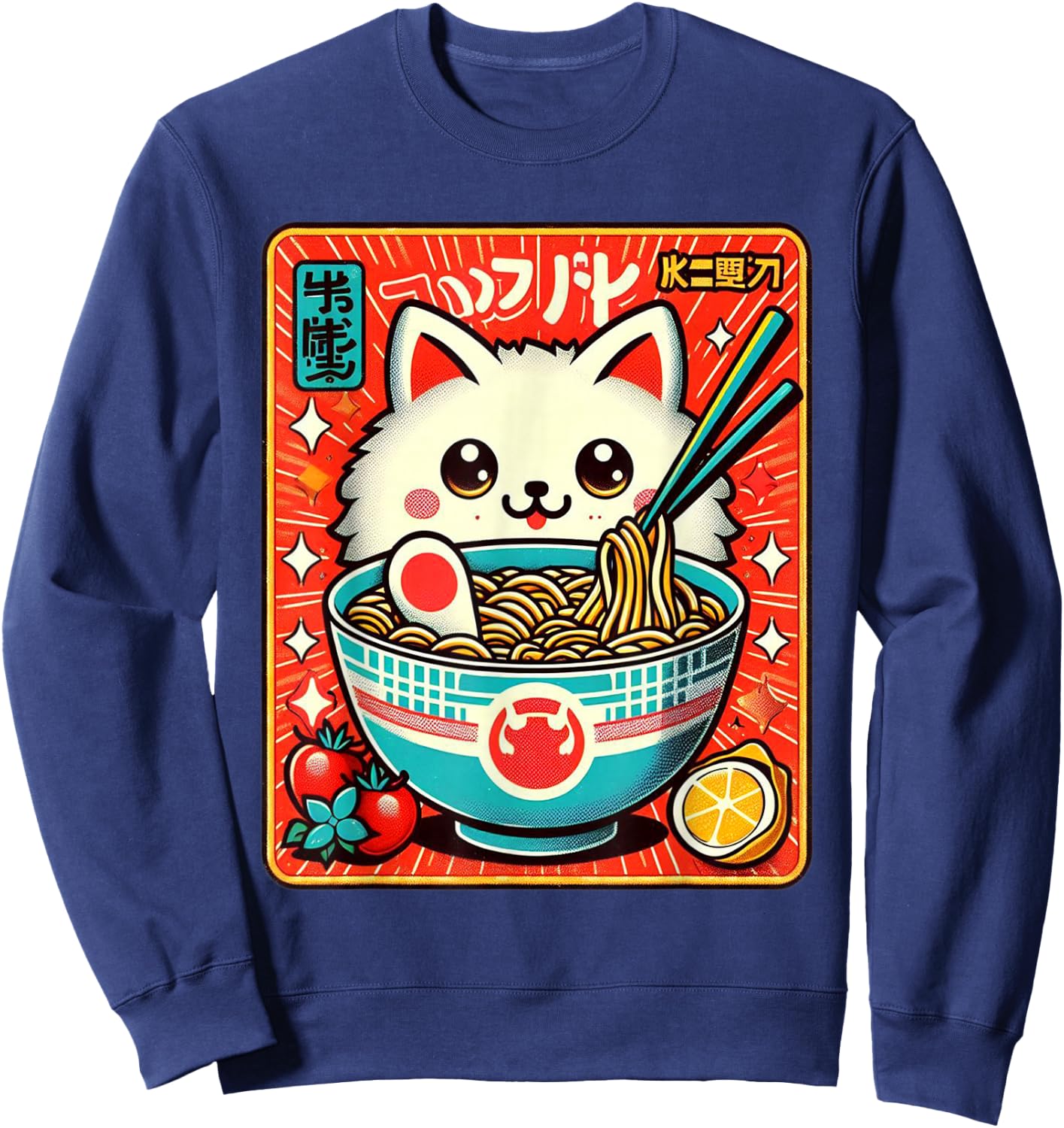 Japanese Ramen Noodles Manga Ramen Kawaii Cat Sweatshirt - Sweatshirt | Navy
