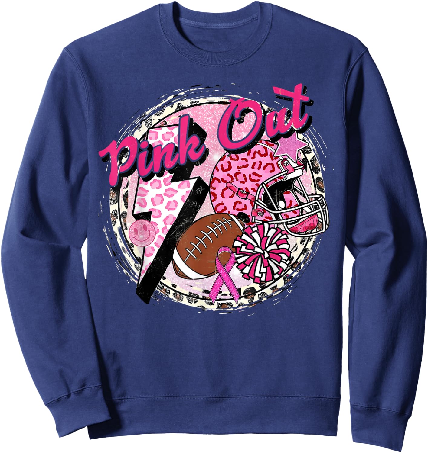 Pink Out American Football Warrior Breast Cancer Awareness Sweatshirt - Sweatshirt | Navy