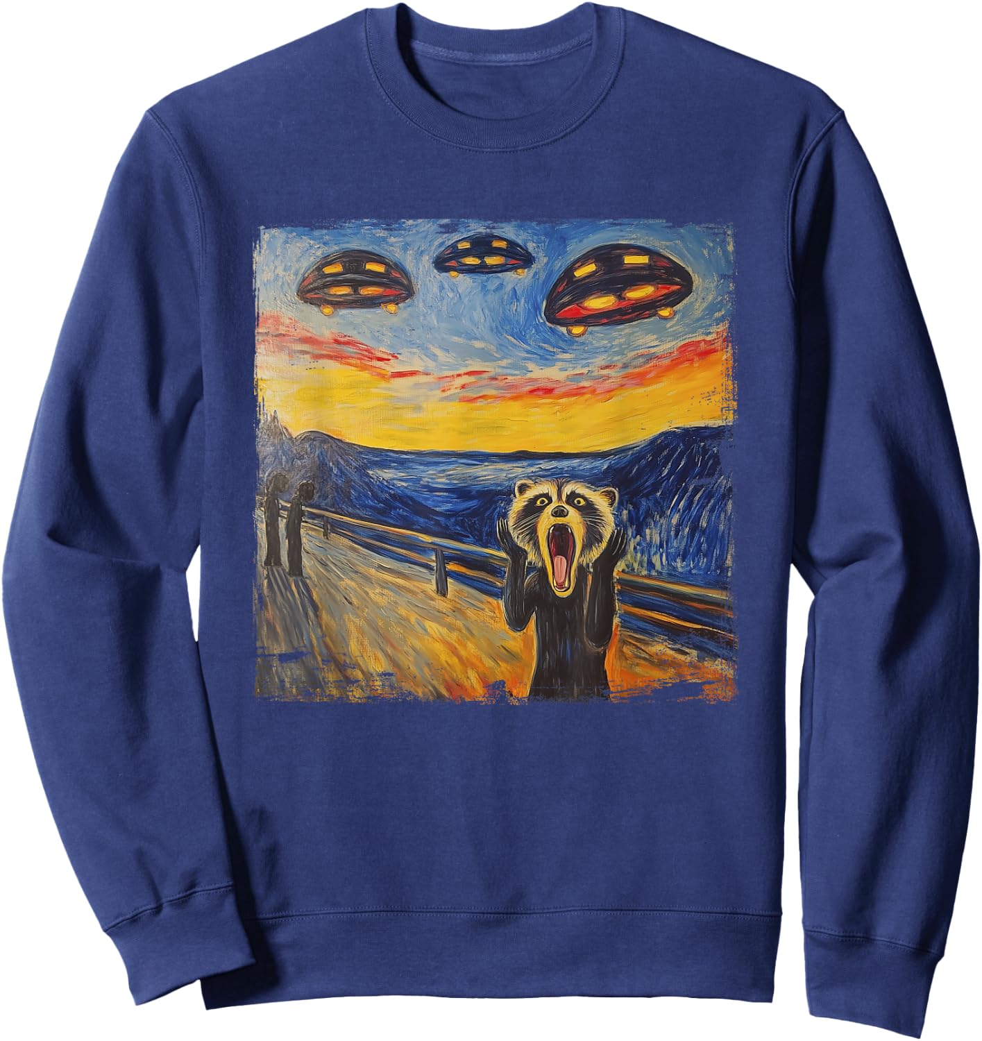 Raccoon Scream UFO Alien Munch Parody Expressionism , black Sweatshirt - Sweatshirt | Navy