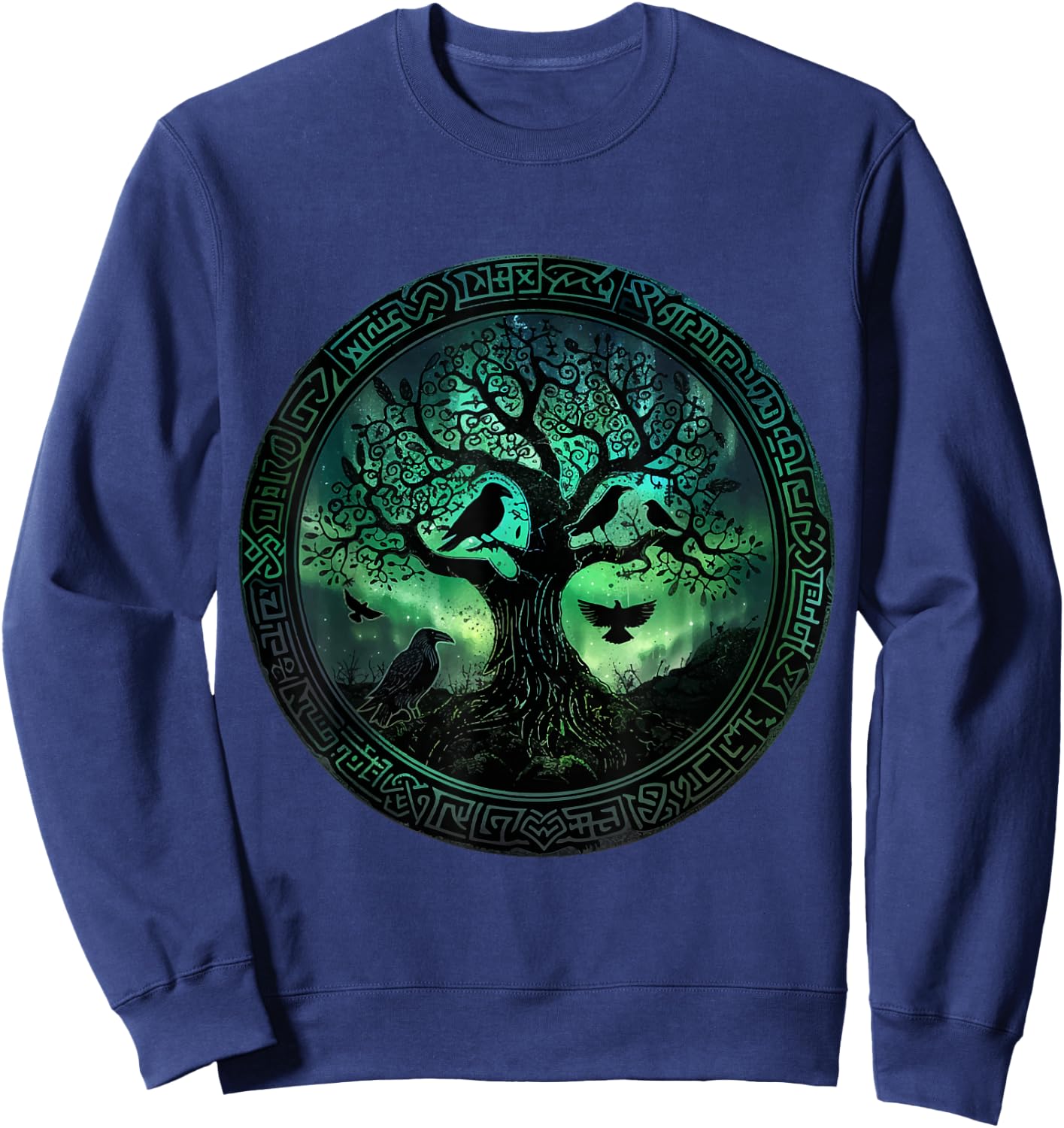 Hugin & Munin Ravens Odins Viking Tree of Life , black Sweatshirt - Sweatshirt | Navy