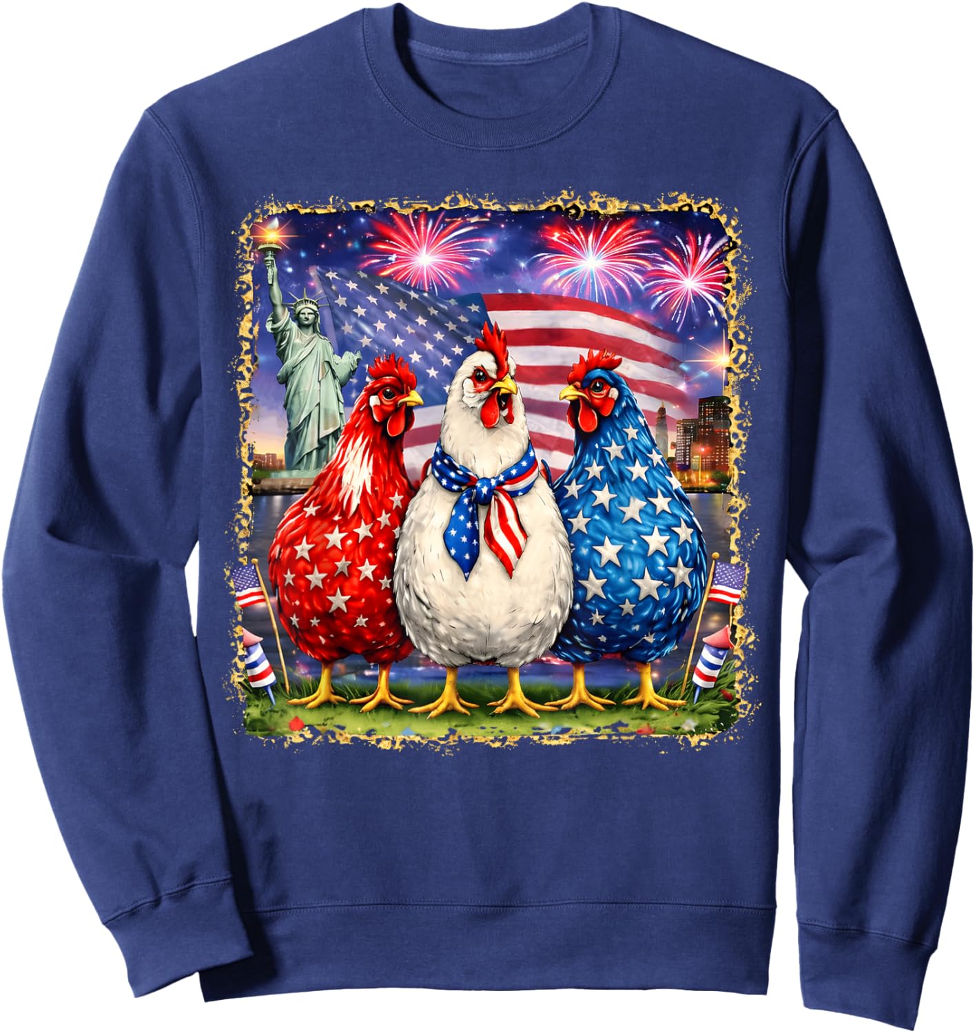 4th of July Patriotic Chickens America Women Girl USA Flag Sweatshirt - Sweatshirt | Navy