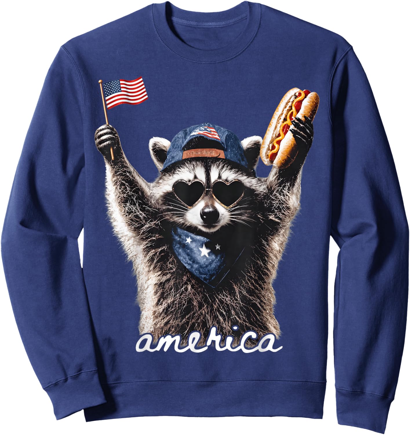 America Meme Raccoon Hot Dog 250 Years 1776 2026 4th of July Sweatshirt - Sweatshirt | Navy