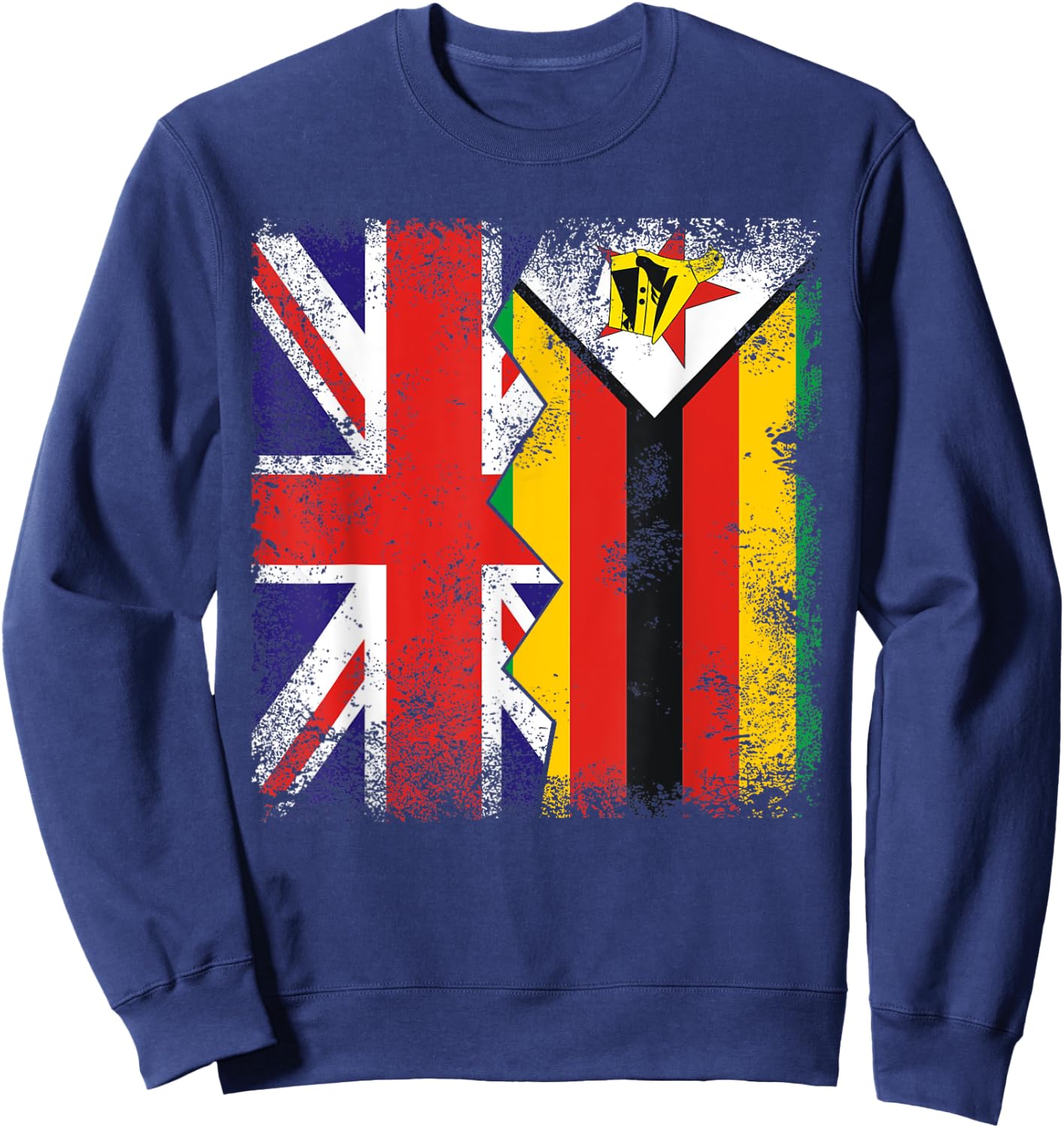 Zimbabwean Roots | Half British Flags | UK Zimbabwe Vintage Sweatshirt - Sweatshirt | Navy