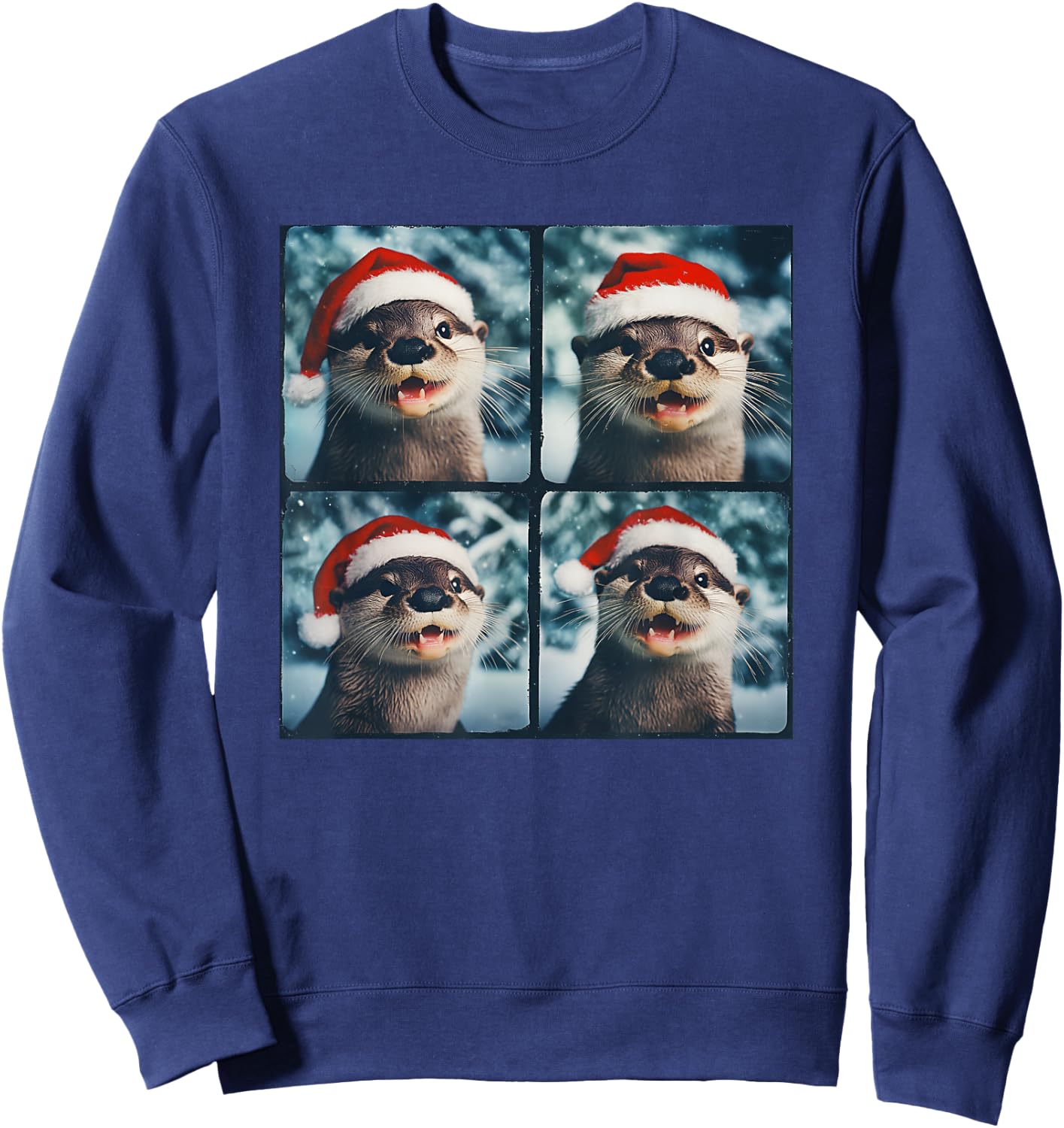 Winter Otter Wearing Santa Hat Christmas Sea Otter Lover Sweatshirt - Sweatshirt | Navy