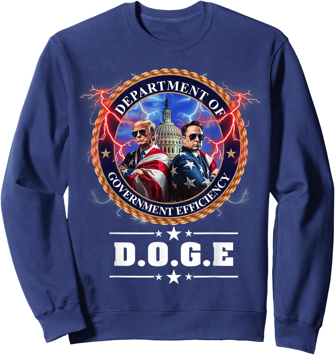 DOGE Department of Government Efficiency Trump 47th Elon , Black, S Sweatshirt - Sweatshirt | Navy
