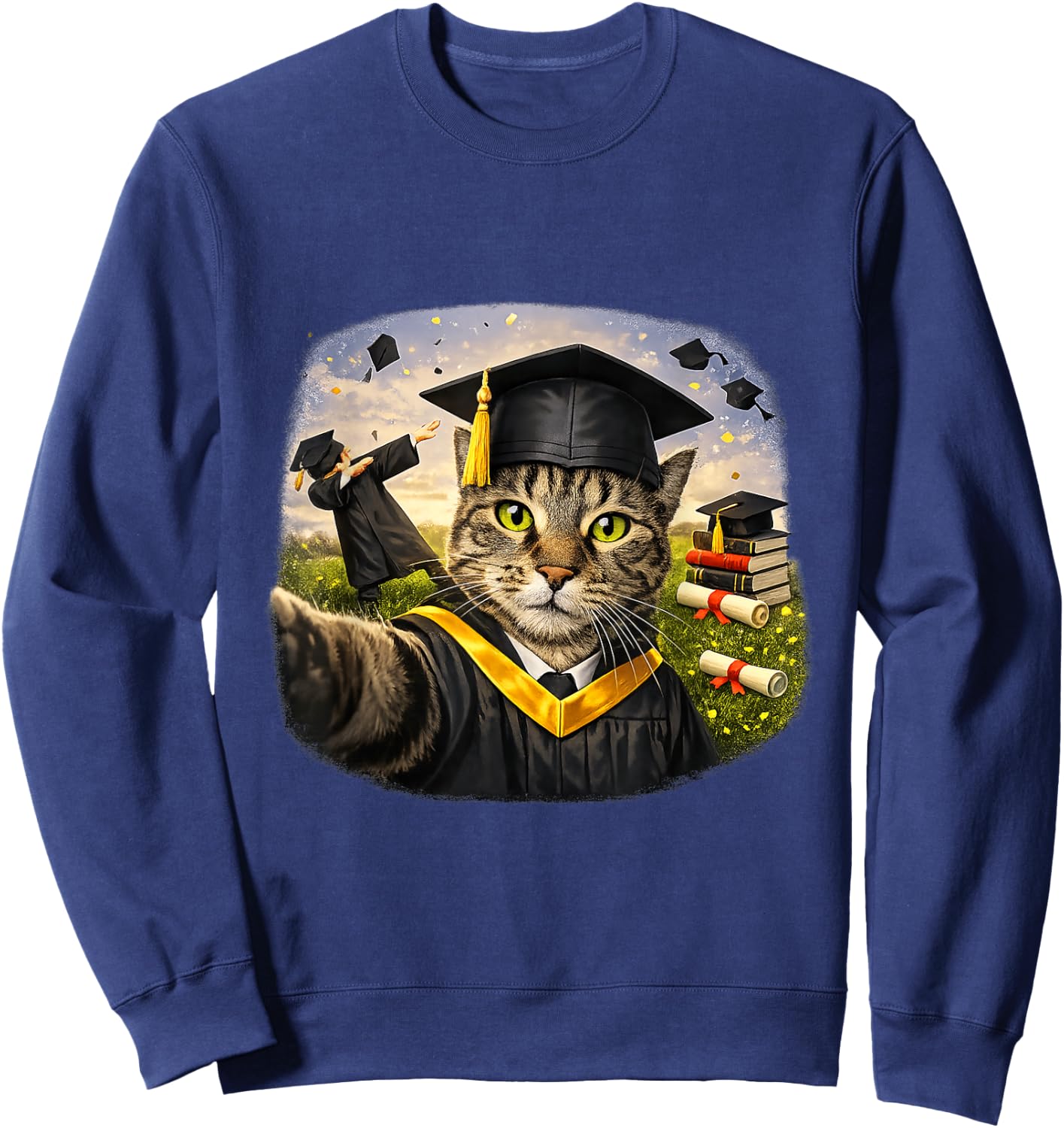 Funny Graduation Cat Selfie School Graduation Celebration Sweatshirt - Sweatshirt | Navy