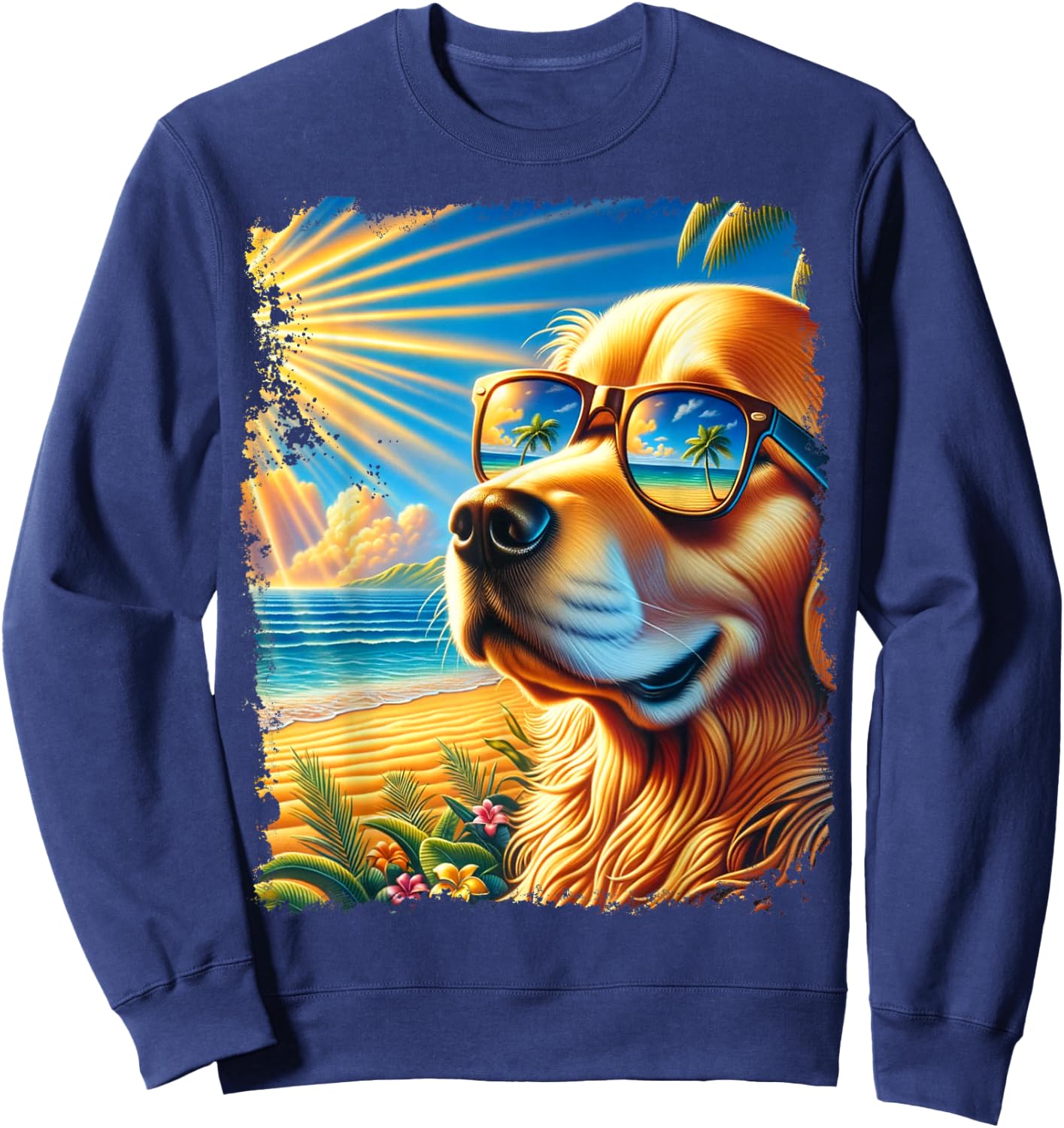 Golden Retriever Hawaiian Sweatshirt - Sweatshirt | Navy