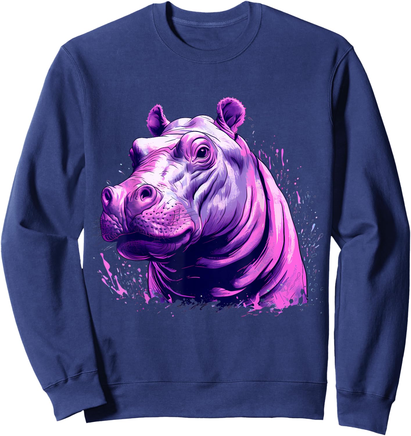 Hippopotamus Portrait Splash Colourful Artwork Savanna Hippo Sweatshirt - Sweatshirt | Navy