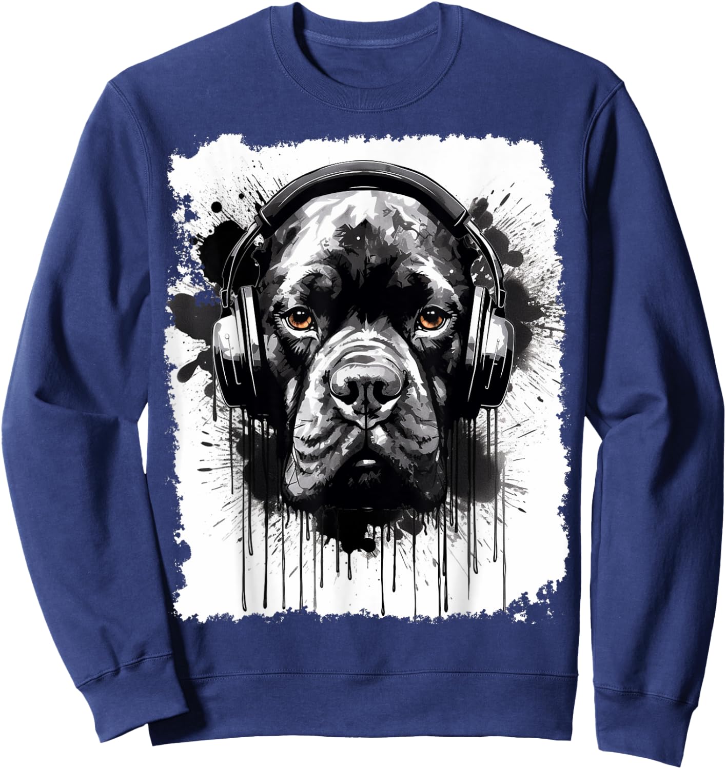 Pop Art Boxer Dog Graffiti Style Headphone Music Women Girls Kids Sweatshirt - Sweatshirt | Navy