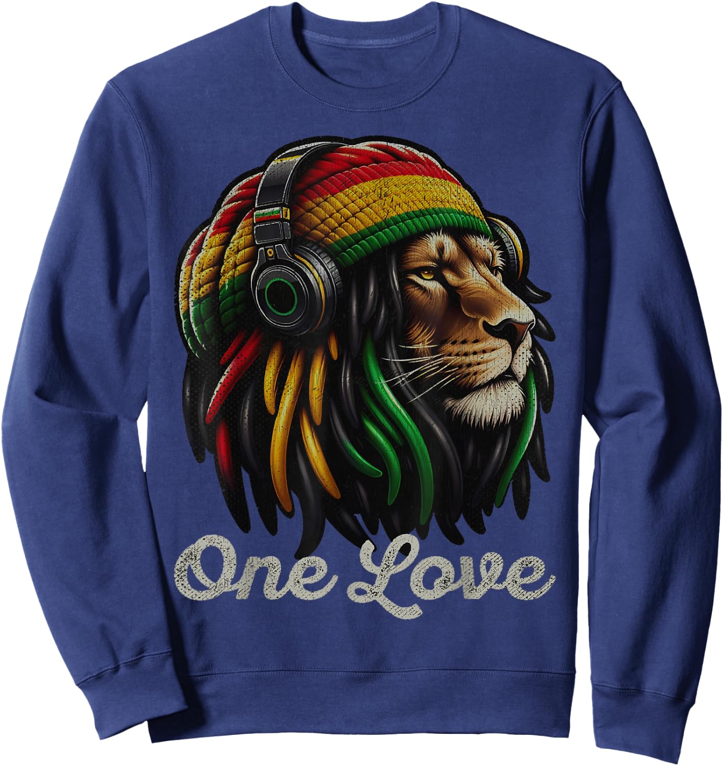 Jamaican Reggae Lion by Judah Rastafarian Lion , Black, S Sweatshirt - Sweatshirt | Navy