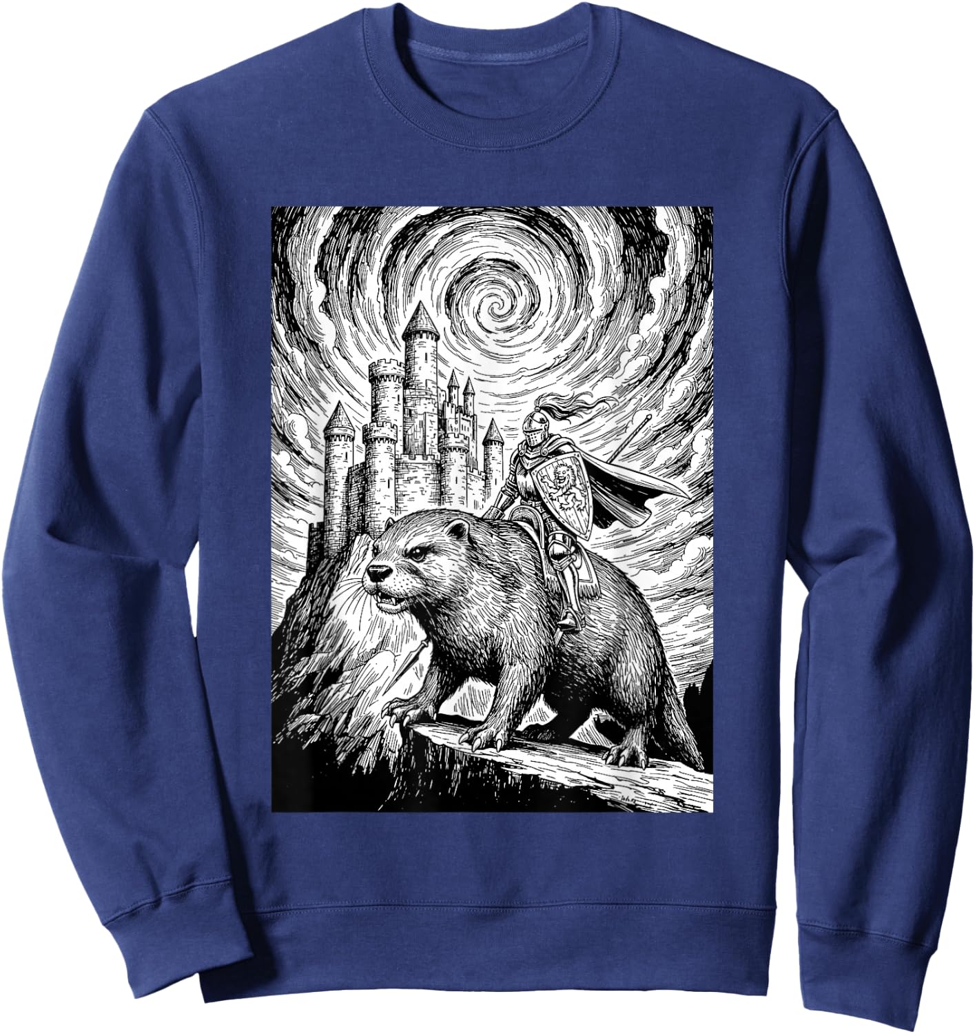 Giant Otter Fantasy Knight Medieval Design Sweatshirt - Sweatshirt | Navy