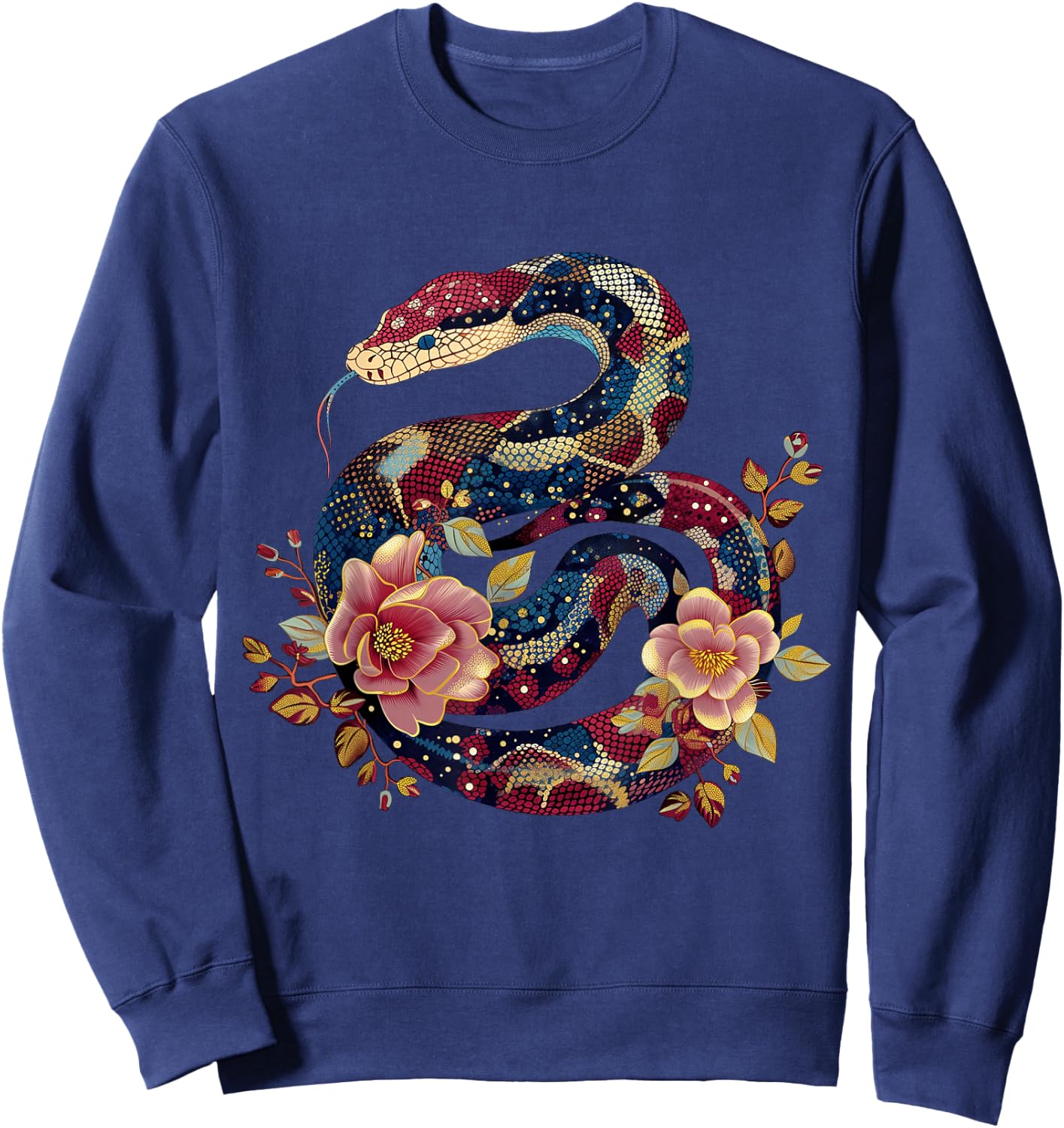 Python Snake Floral Ball Python Tattoo Flowers Snake Lover Sweatshirt - Sweatshirt | Navy