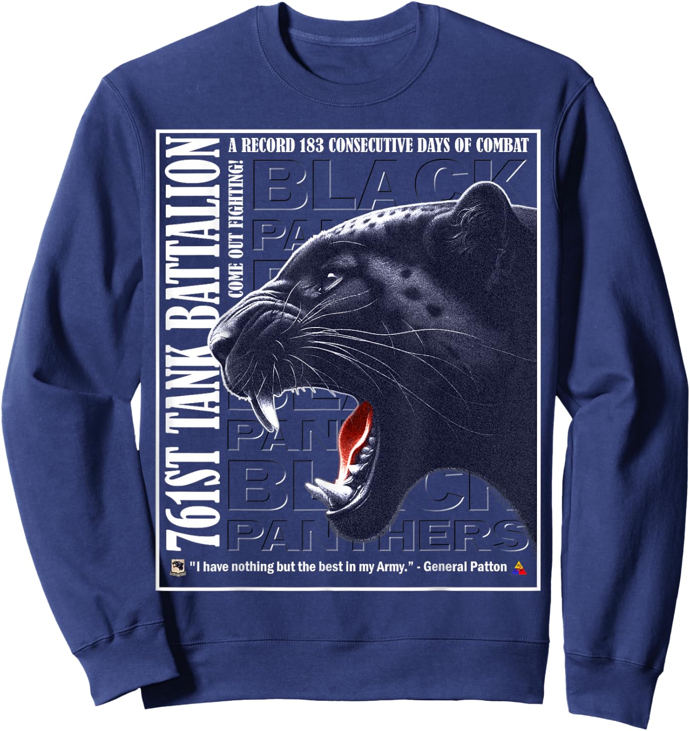 761st Tank Battalion Black Panthers WWII Valor Sweatshirt - Sweatshirt | Navy