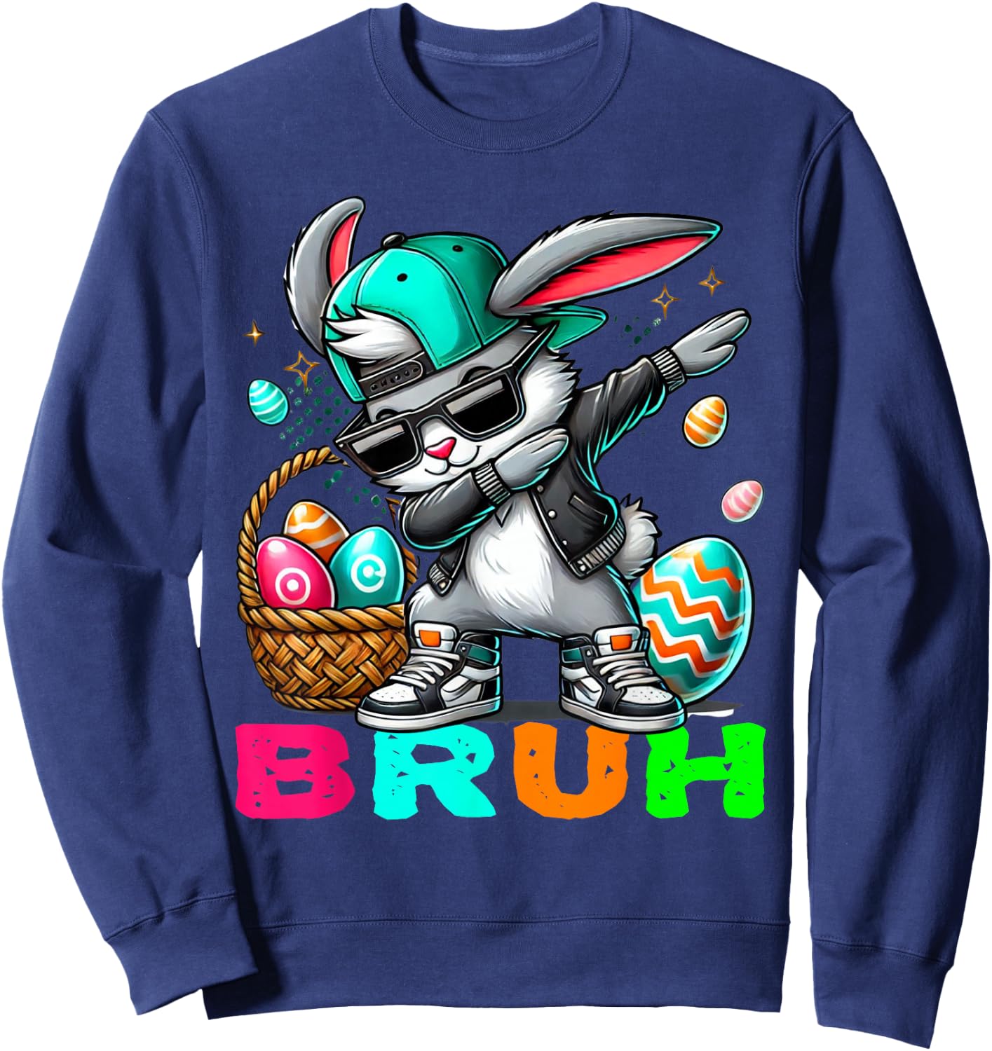 Dabbing Bunny Easter Bruh Meme Easter Day Eggs Boys Kids Men Sweatshirt - Sweatshirt | Navy