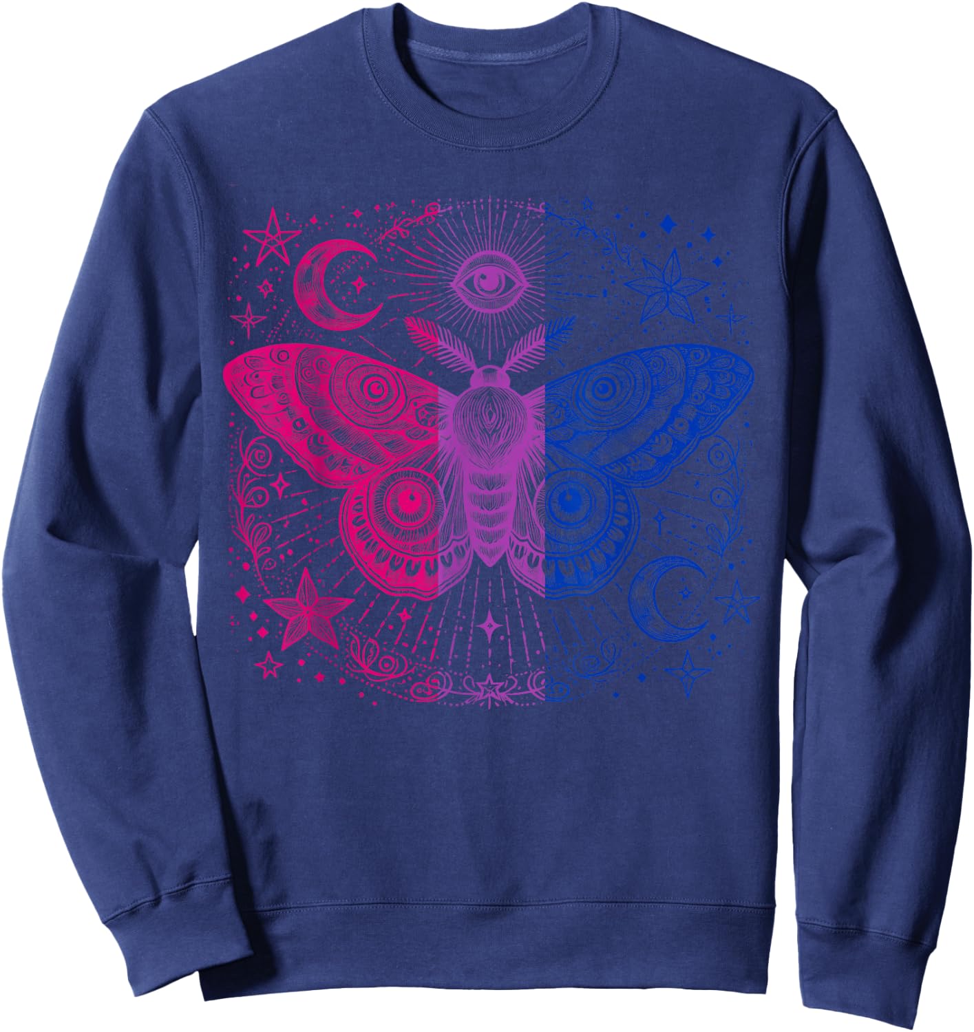 Mystical Bisexual Moth with Cosmic Pride Energy Sweatshirt - Sweatshirt | Navy