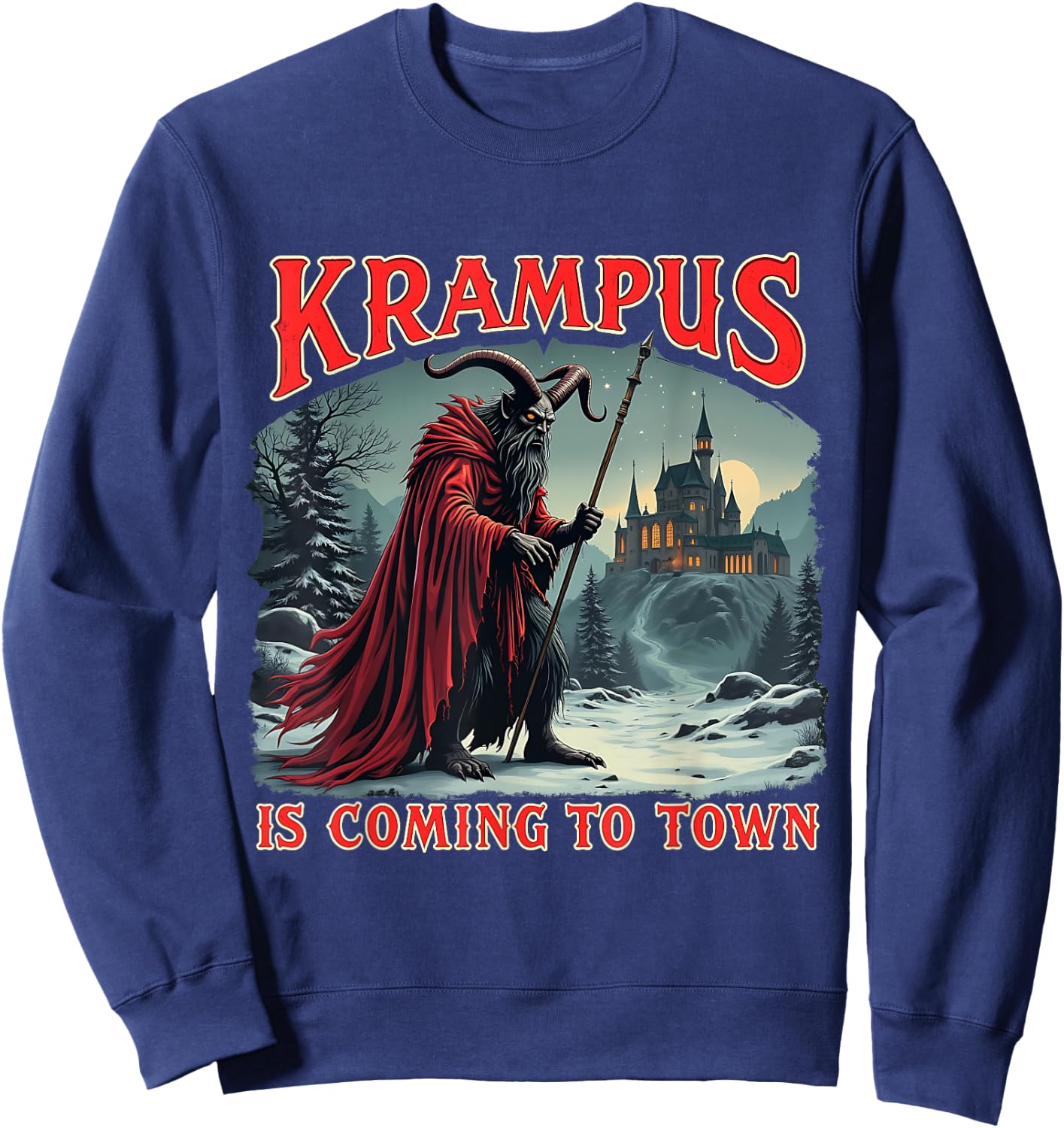 Merry Christmas Krampus Is Coming To Town Xmas Christmas Horror Costume Sweatshirt - Sweatshirt | Navy