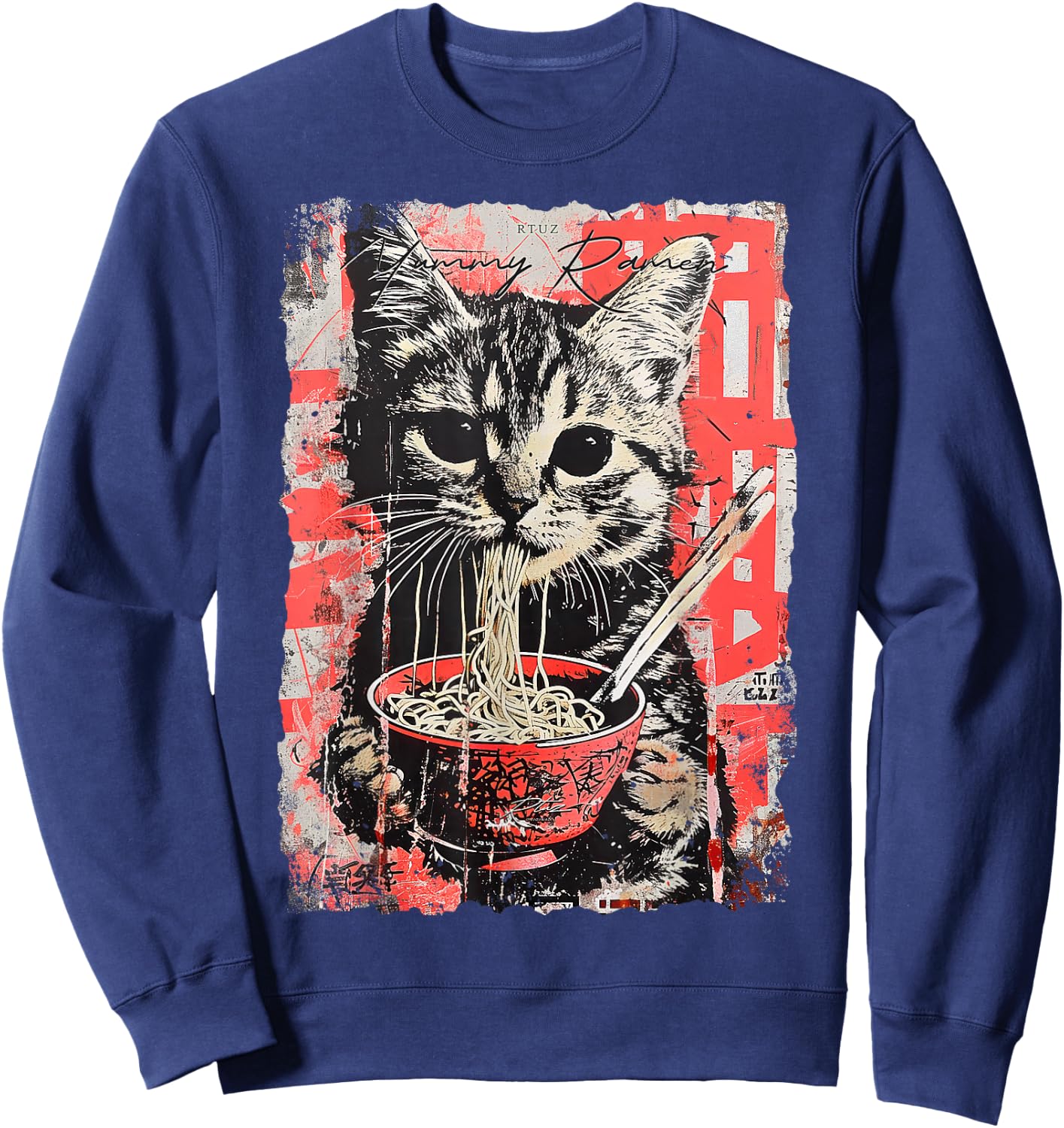 Ramen Noodles Cat Japan Y2K Kawaii Retro Cats Manga Anime Sweatshirt - Sweatshirt | Navy