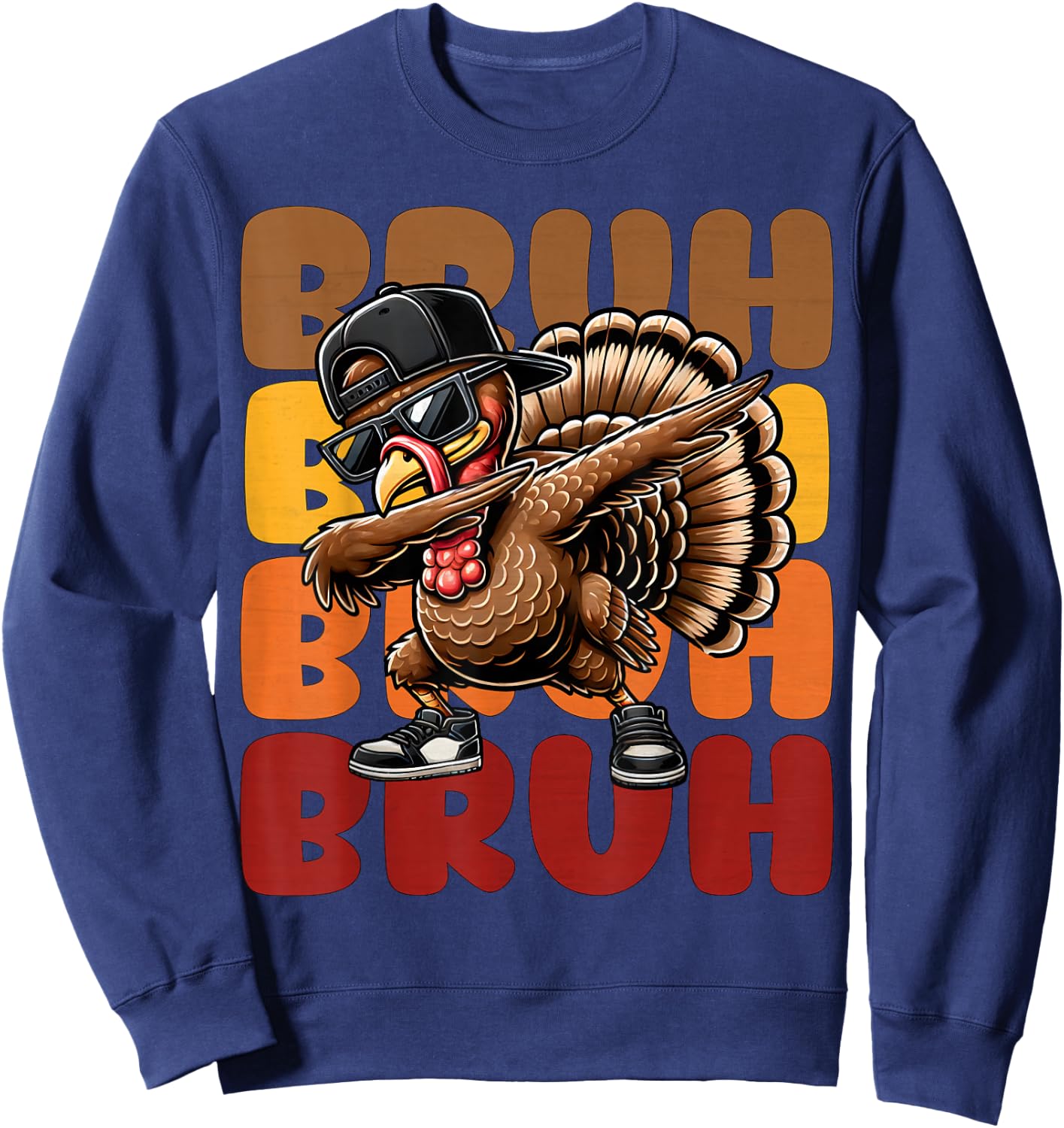 Bruh Turkey Dabbing Thanksgiving For Kids Boys Girls Funny Sweatshirt - Sweatshirt | Navy