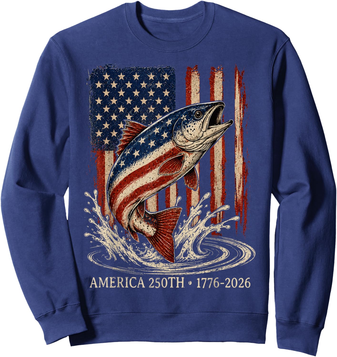 250 Years 1776 2026 Fishing American Flag 4th of July Men Sweatshirt - Sweatshirt | Navy