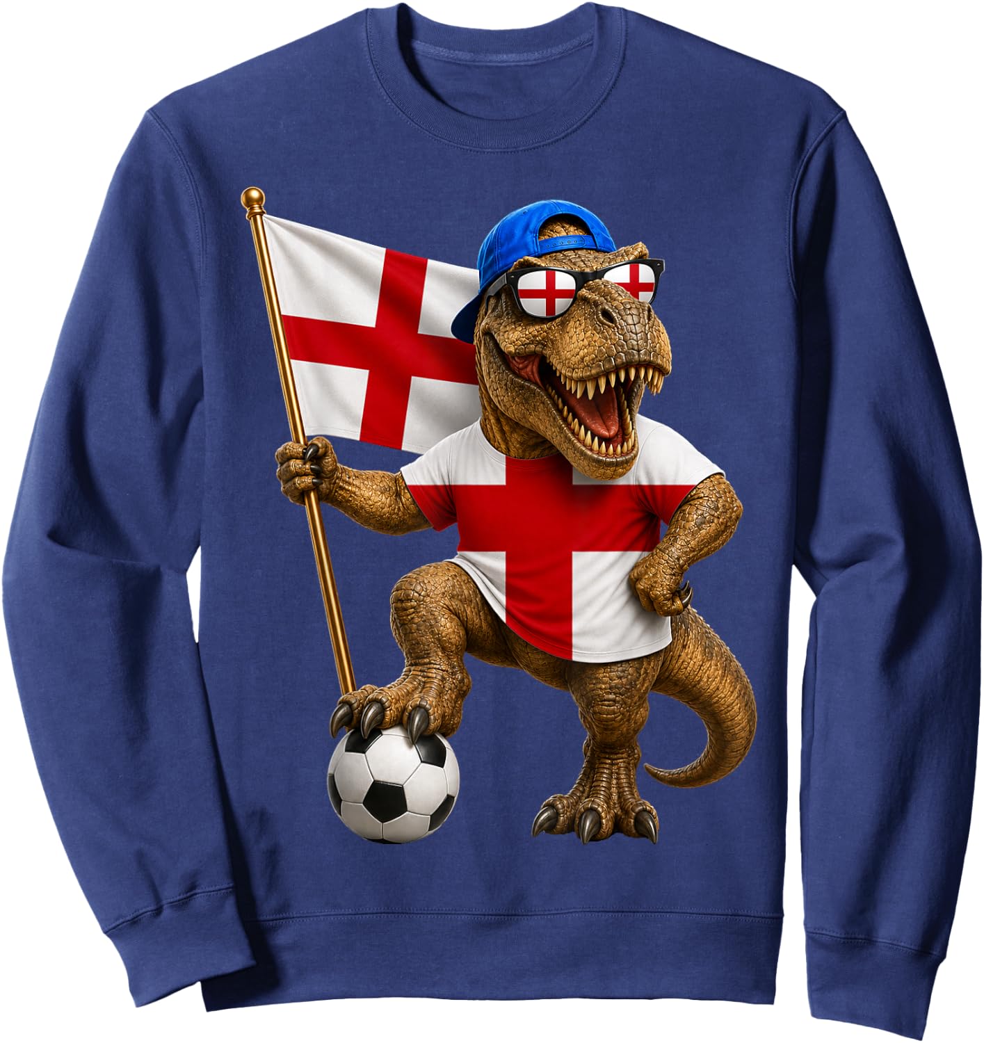 England Flag T-Rex Football Dinosaur Soccer English Sweatshirt - Sweatshirt | Navy