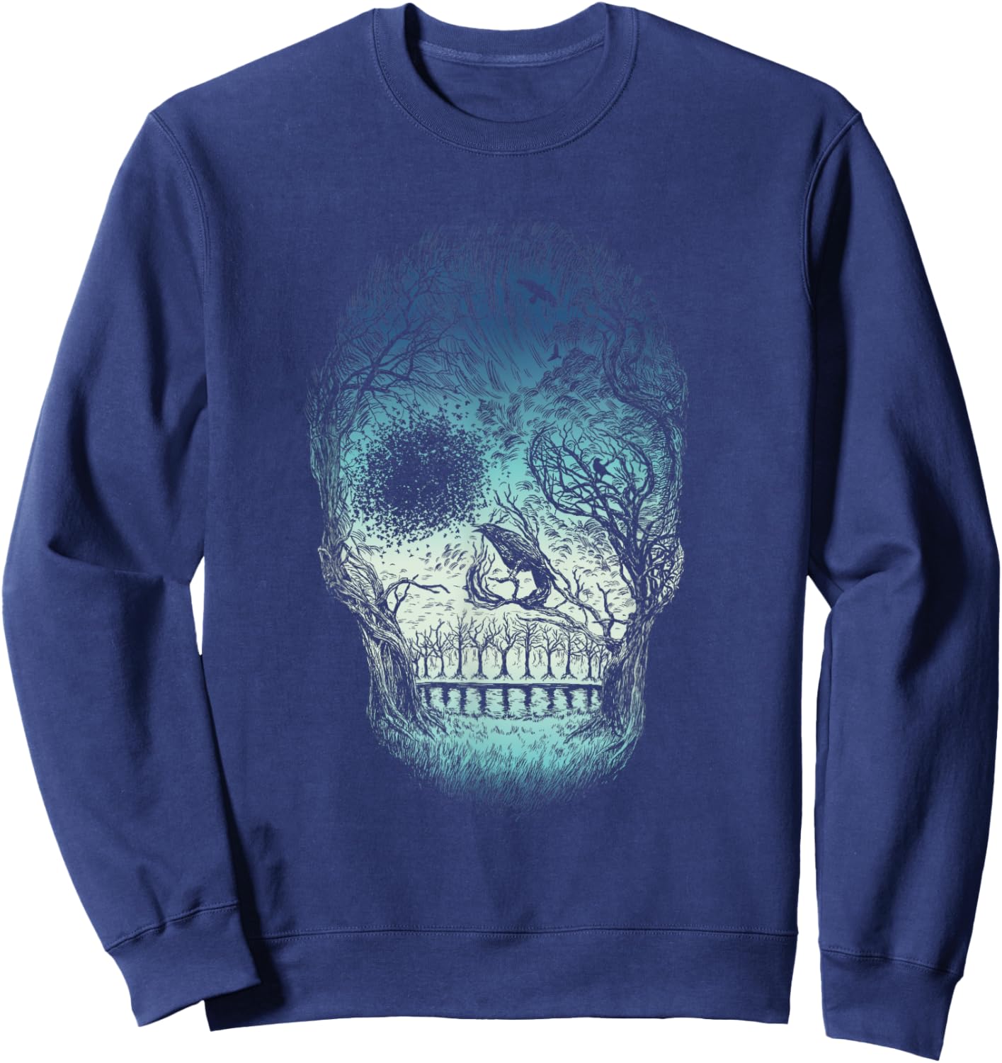Unique Hand Drawn Abstract Skull (Blue) Sweatshirt - Sweatshirt | Navy
