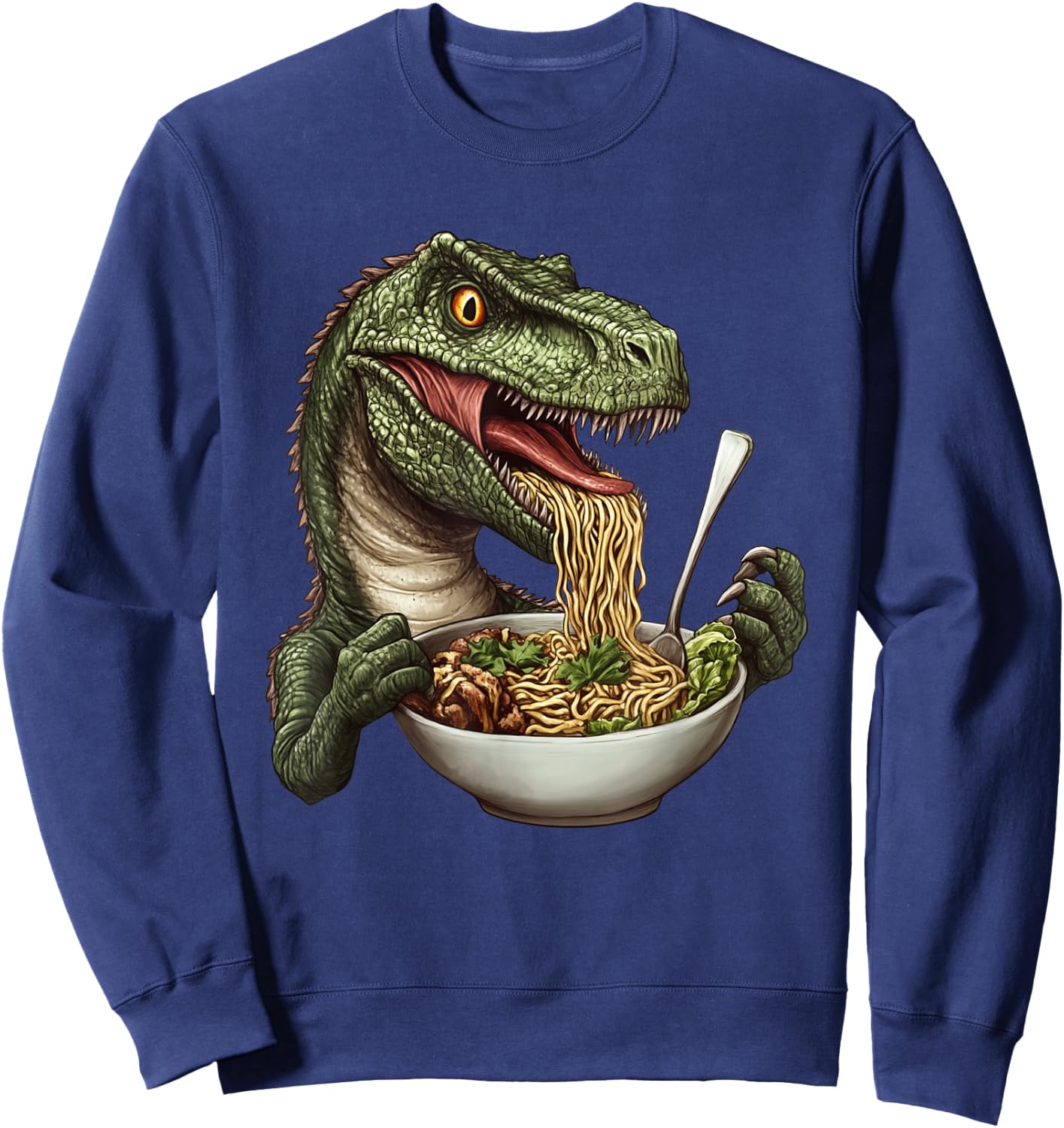 Microceratus Eating Ramen Funny Dinosaur Sweatshirt - Sweatshirt | Navy