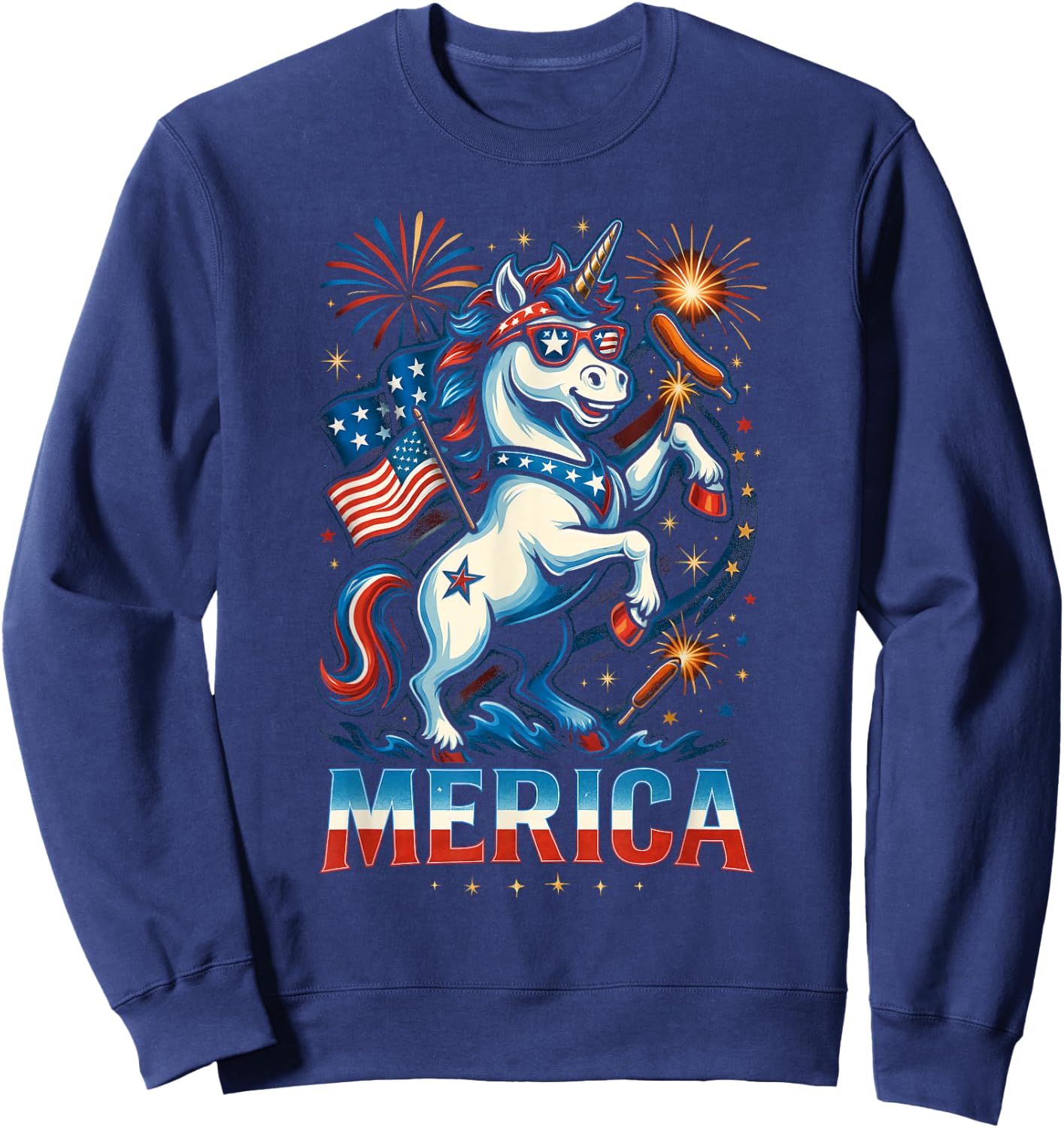 Funny Patriotic Unicorn 'Merica USA July 4th American Pride Sweatshirt - Sweatshirt | Navy