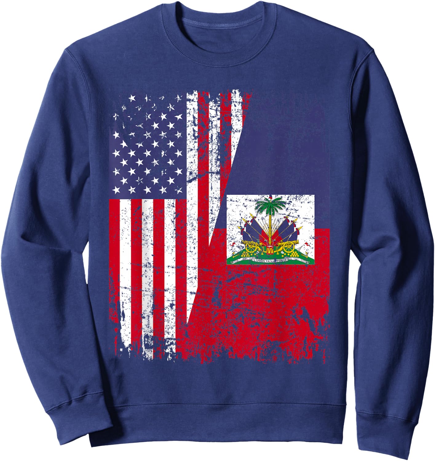HAITIAN ROOTS | Half American Flag | HAITI FLAG Sweatshirt - Sweatshirt | Navy