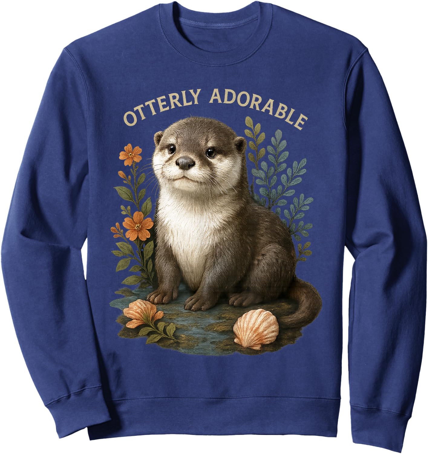 Otterly Adorable Cute Otter with Flowers and Seashells Sweatshirt - Sweatshirt | Navy