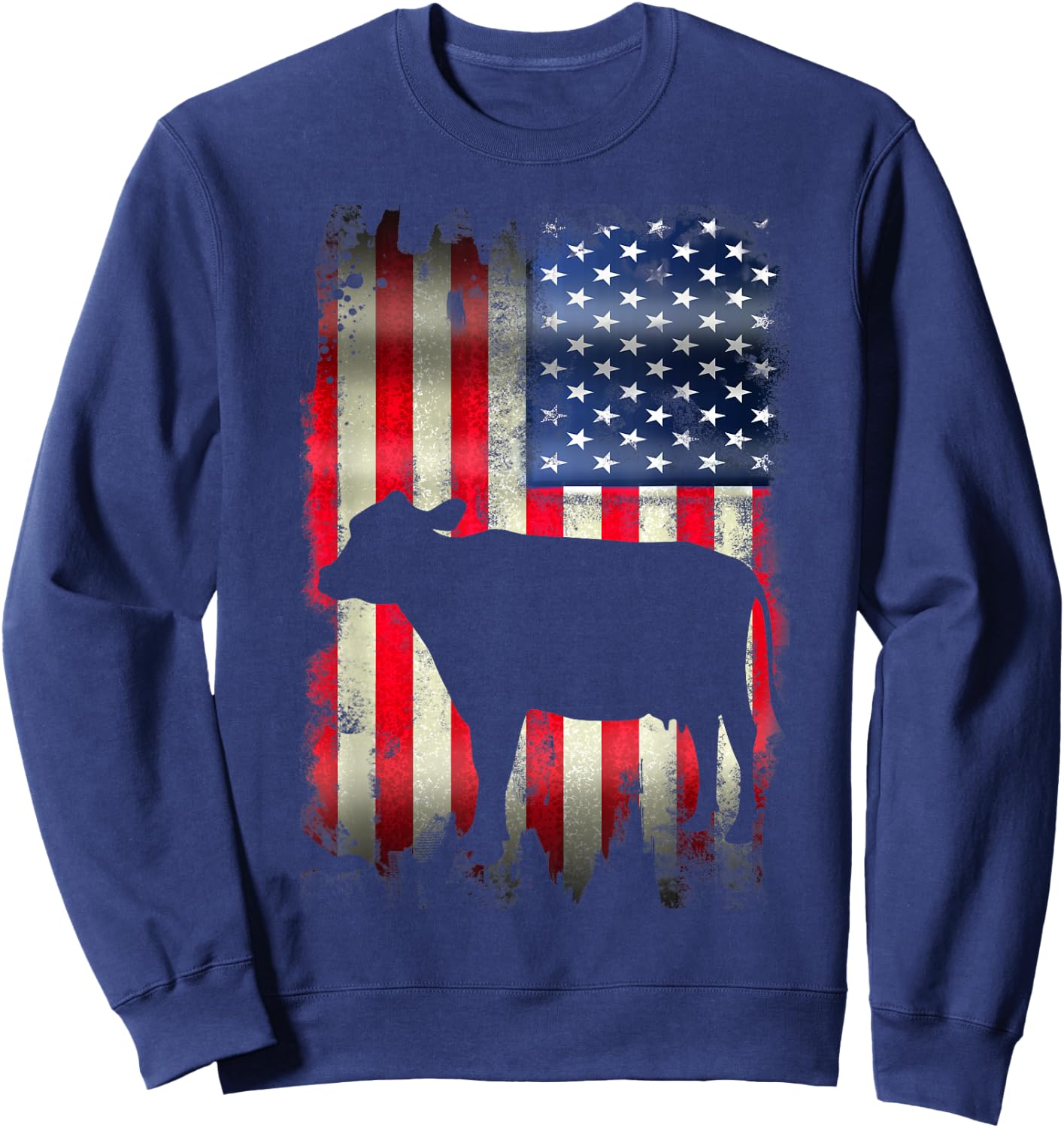Cow USA American Flag 4th of July Patriotic Gift Women Kids Men Sweatshirt - Sweatshirt | Navy